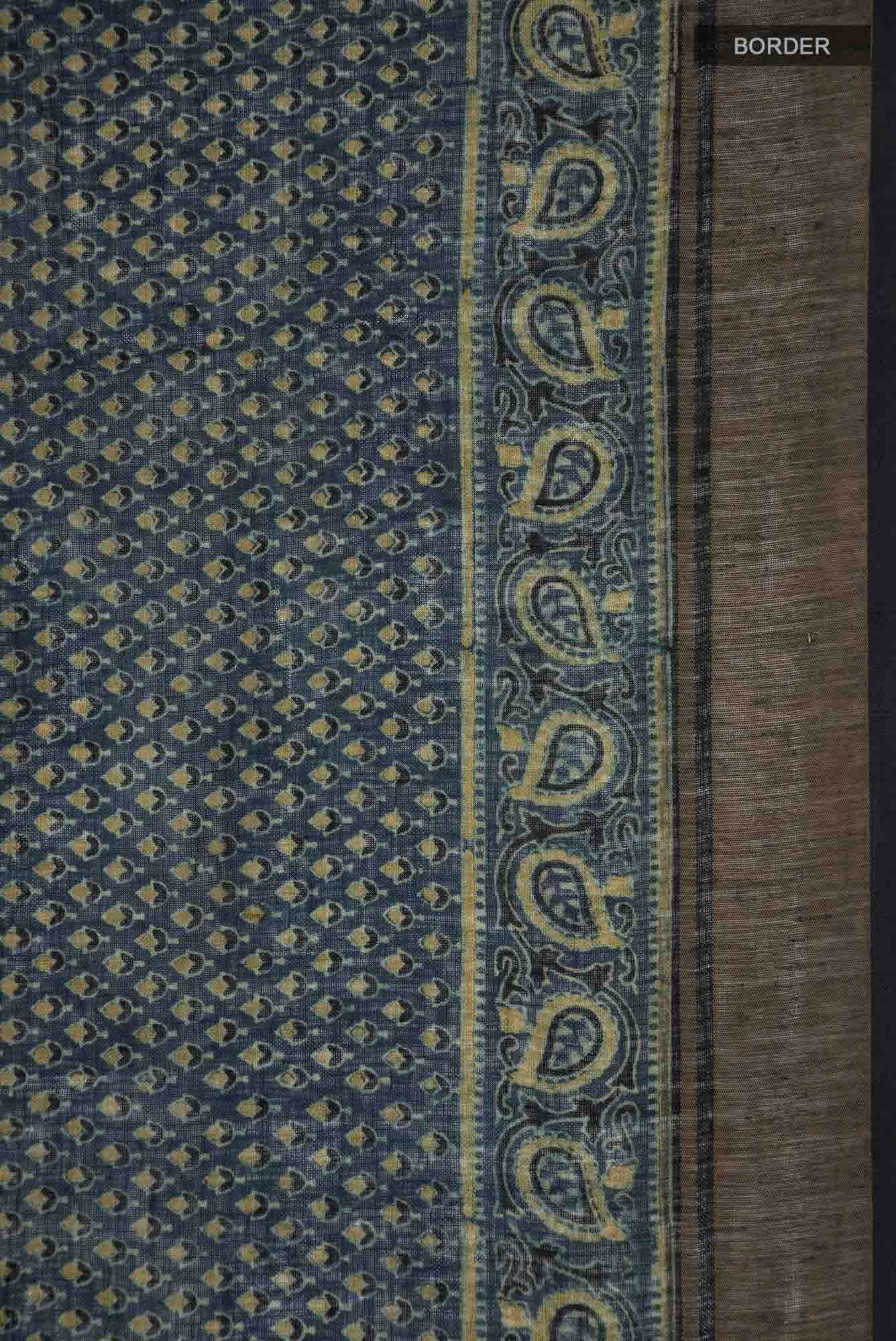 Indigo Linen Cotton Saree - Image 4
