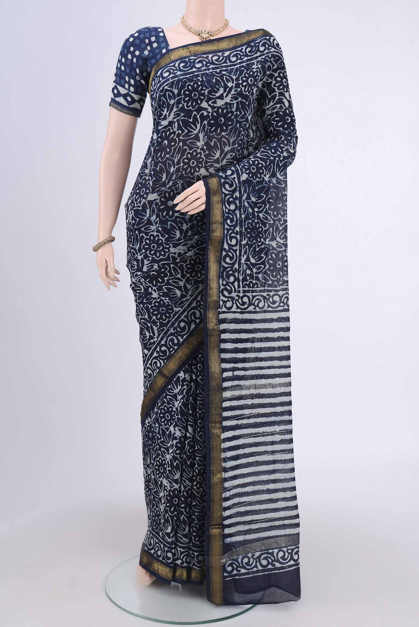 Indigo Maheshwari Silk Cotton Saree