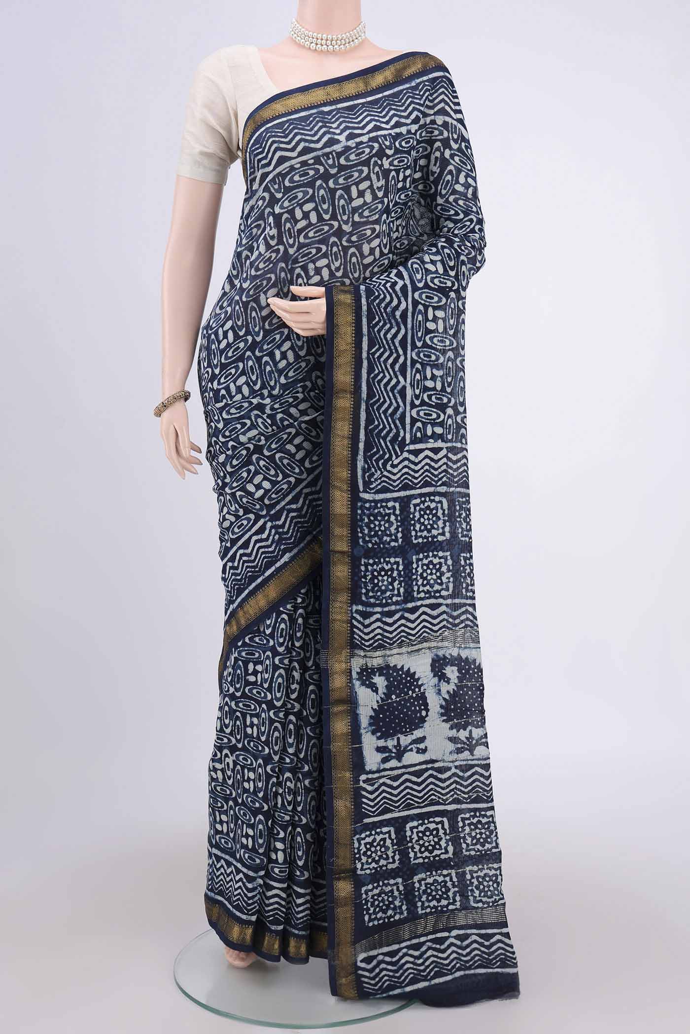 Indigo Maheshwari Silk Cotton Saree