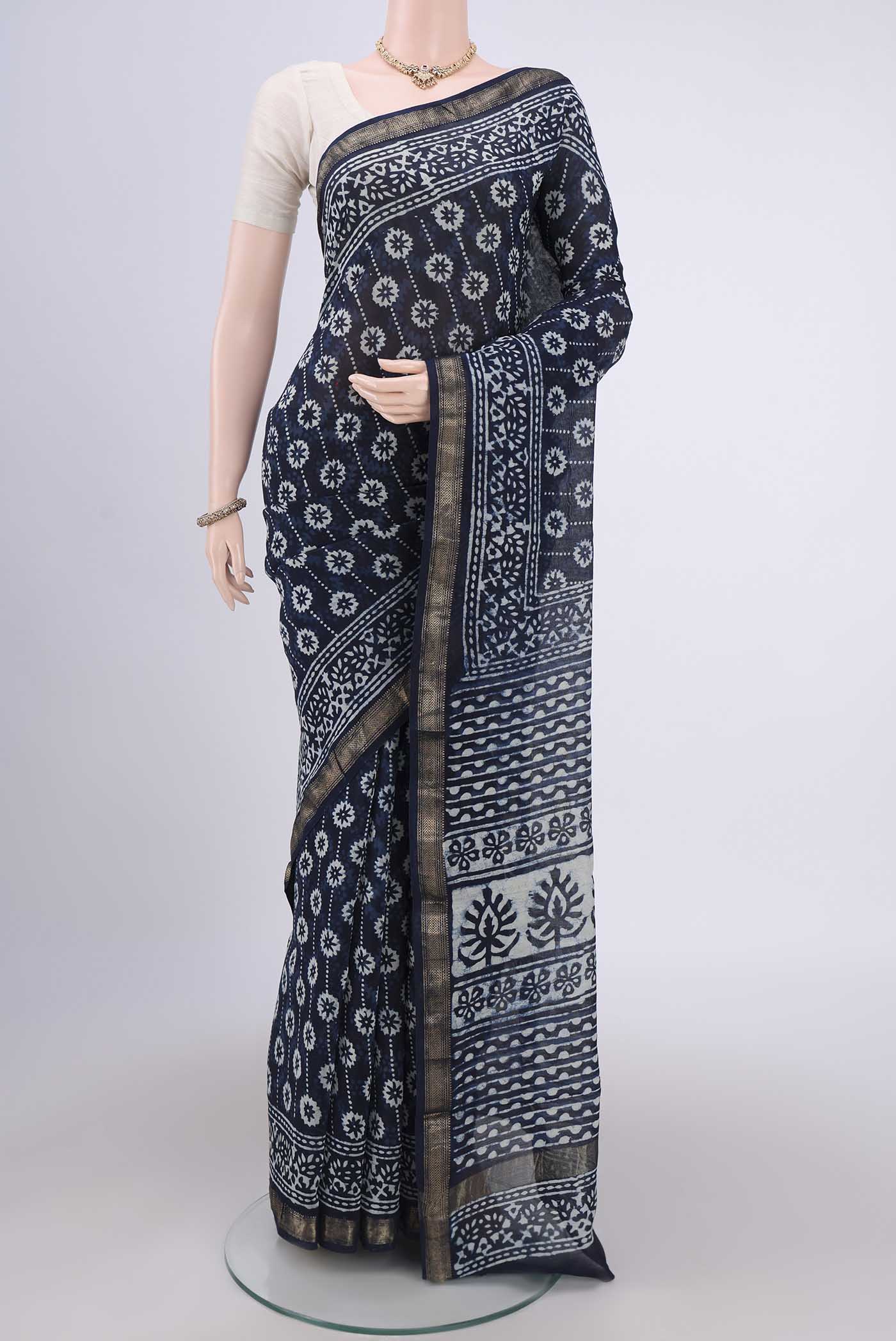 Indigo Maheshwari Silk Cotton Saree