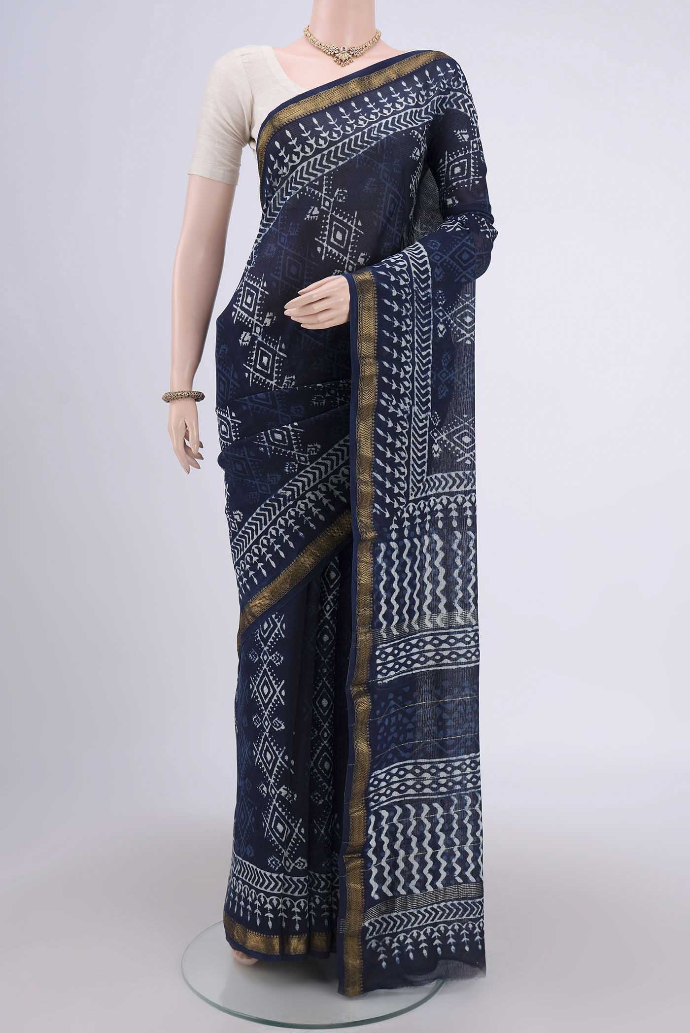 Indigo Maheshwari Silk Cotton Saree