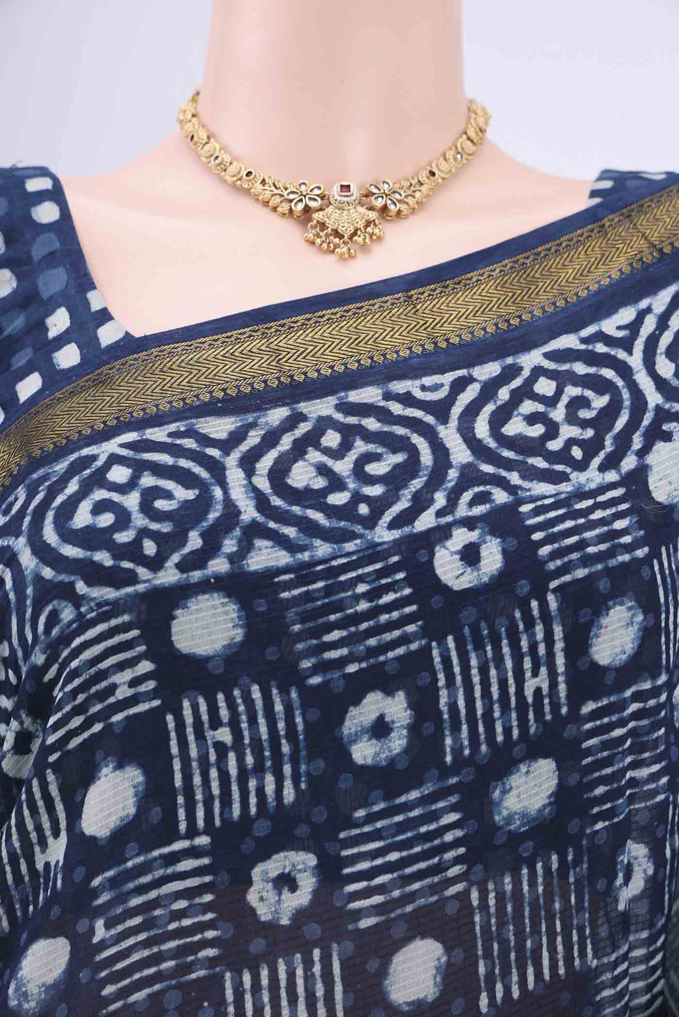 Indigo Maheshwari Silk Cotton Saree - Image 2