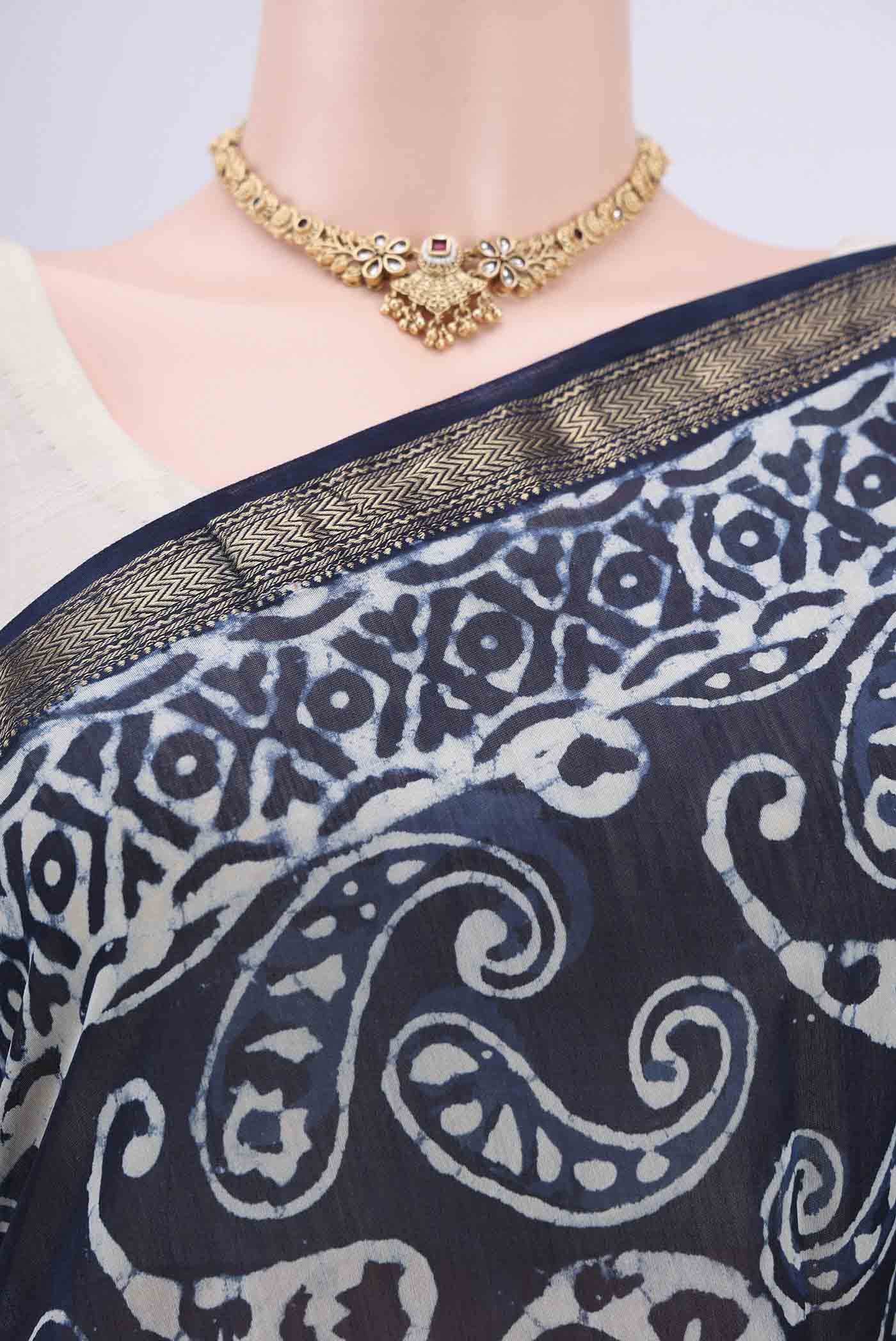 Indigo Maheshwari Silk Cotton Saree - Image 2