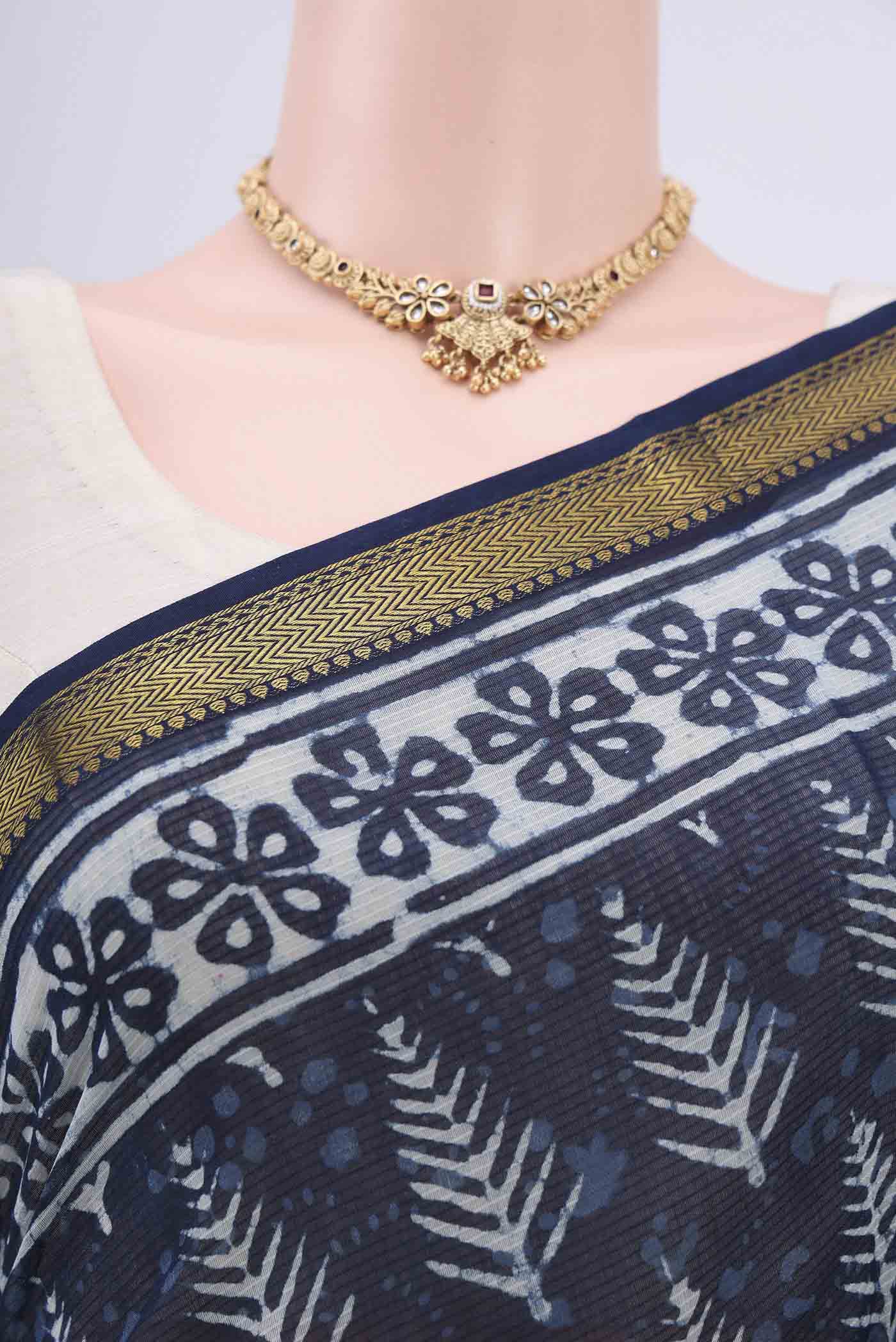 Indigo Maheshwari Silk Cotton Saree - Image 2