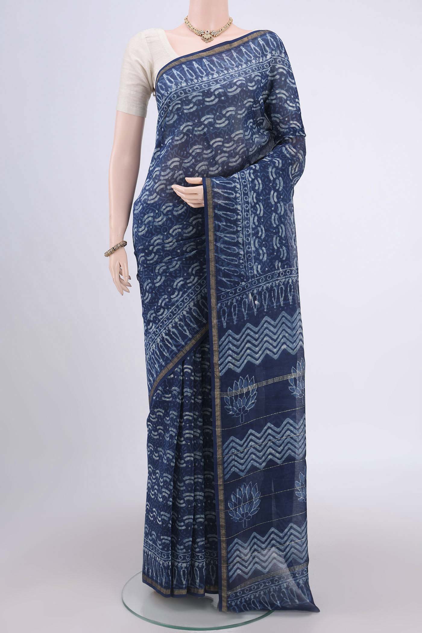 Indigo Chanderi Silk Cotton Saree