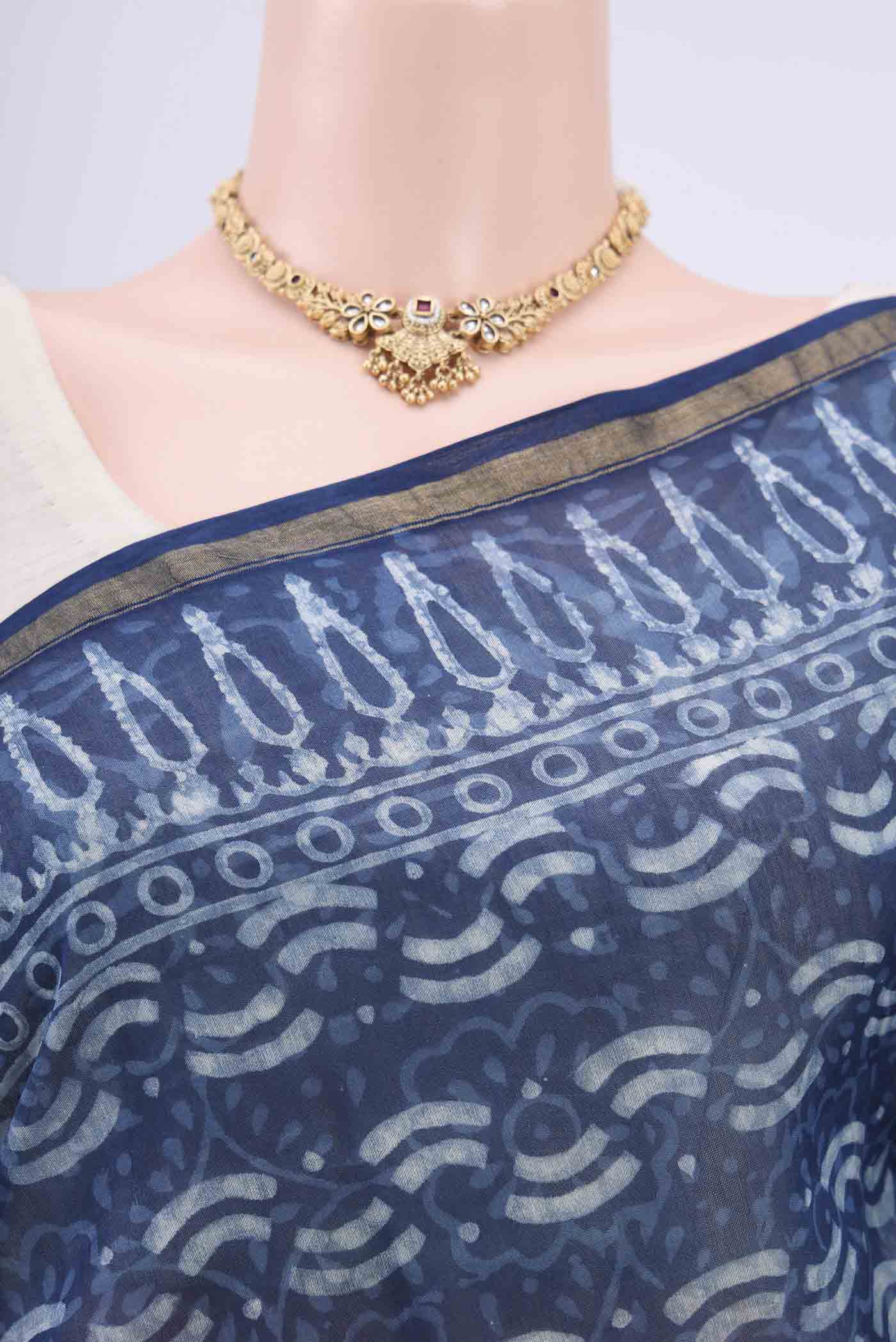 Indigo Chanderi Silk Cotton Saree - Image 2