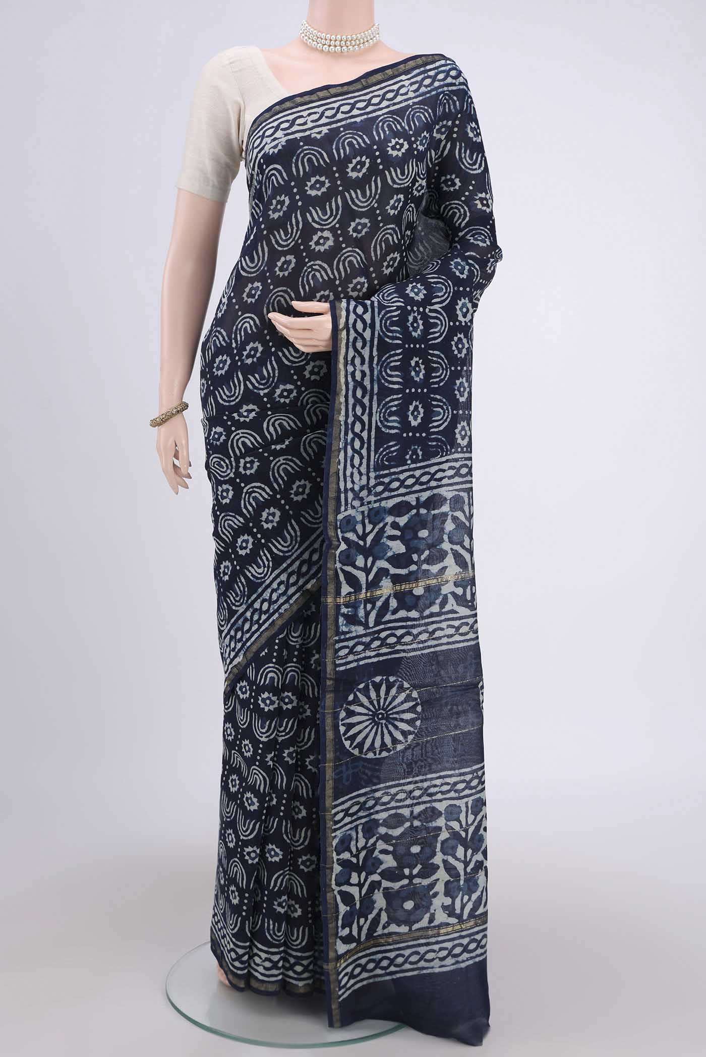 Indigo Chanderi Silk Cotton Saree