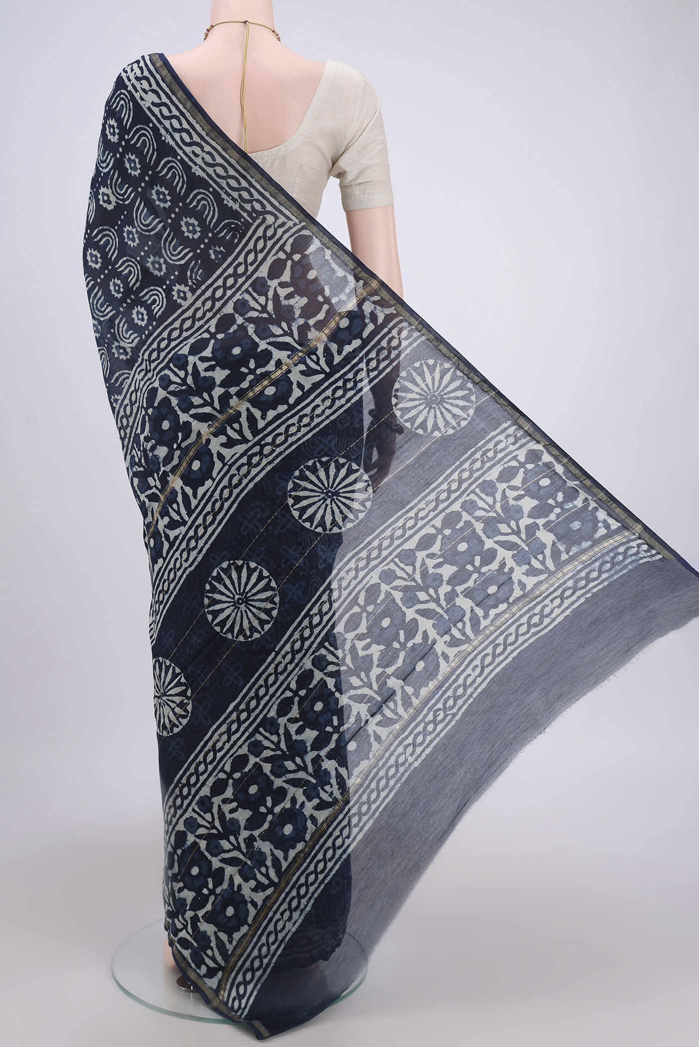 Indigo Chanderi Silk Cotton Saree - Image 2