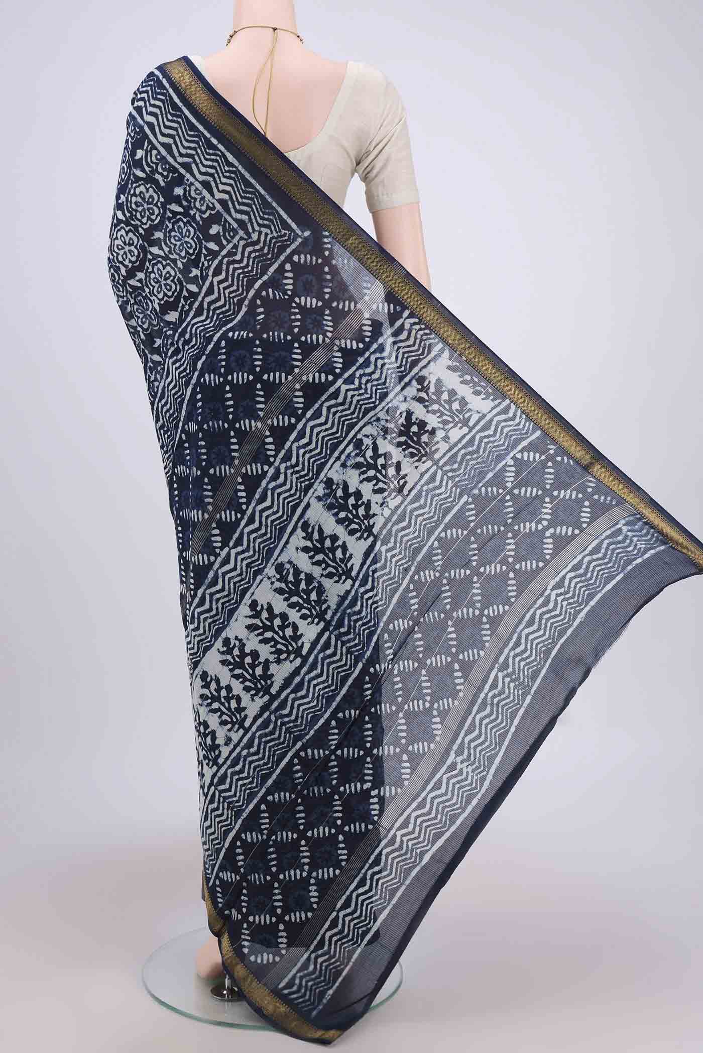 Indigo Maheshwari Silk Cotton Saree - Image 2