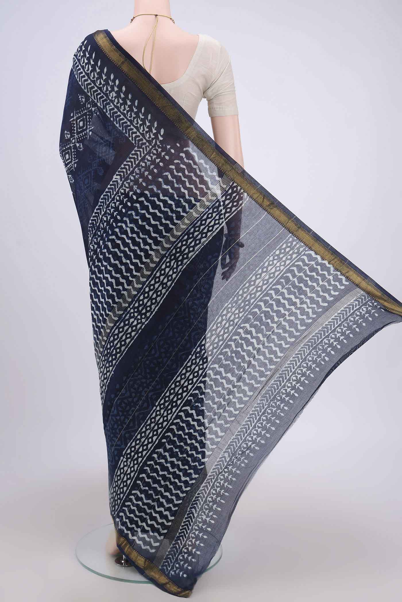 Indigo Maheshwari Silk Cotton Saree - Image 2