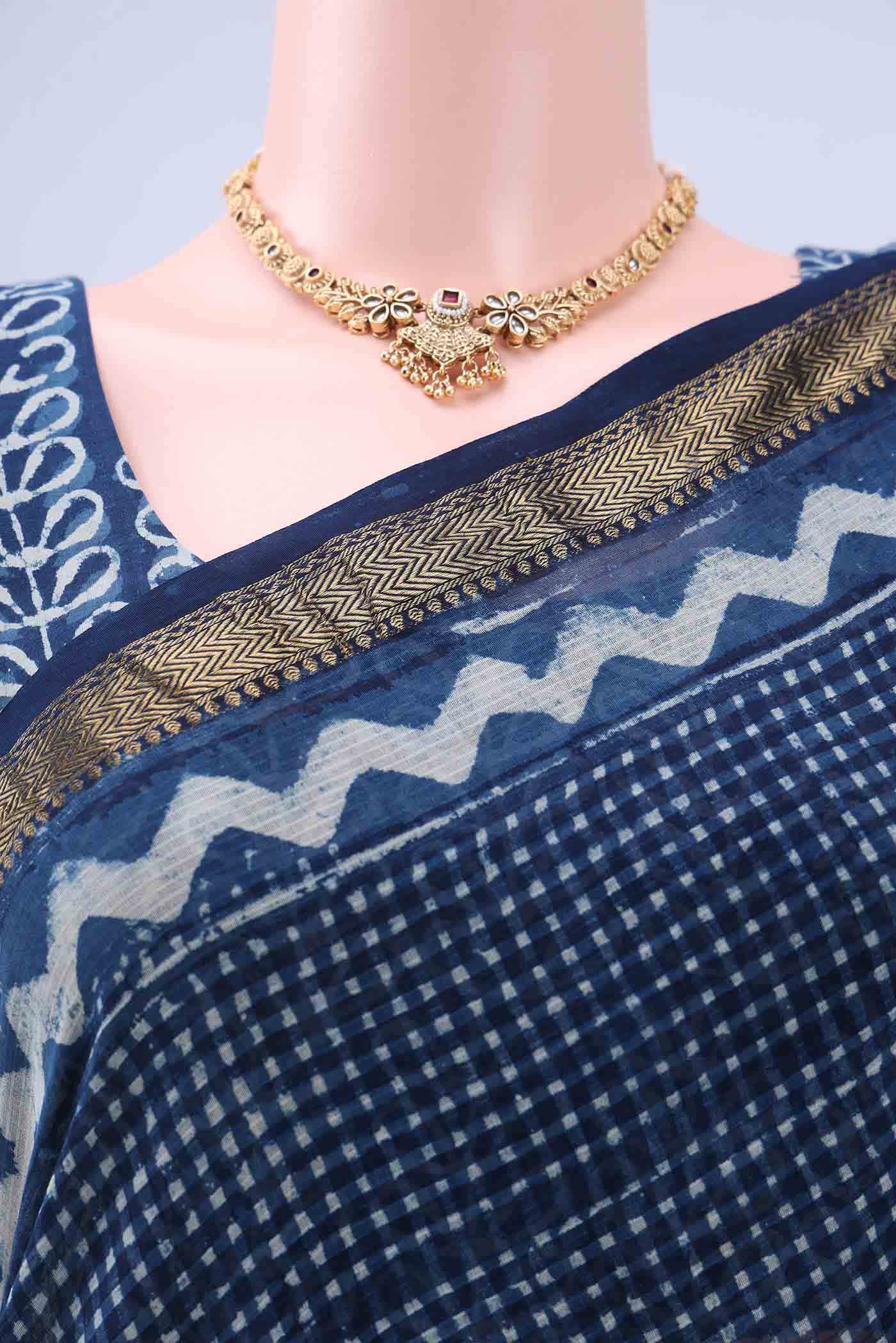 Indigo Maheshwari Silk Cotton Saree - Image 3