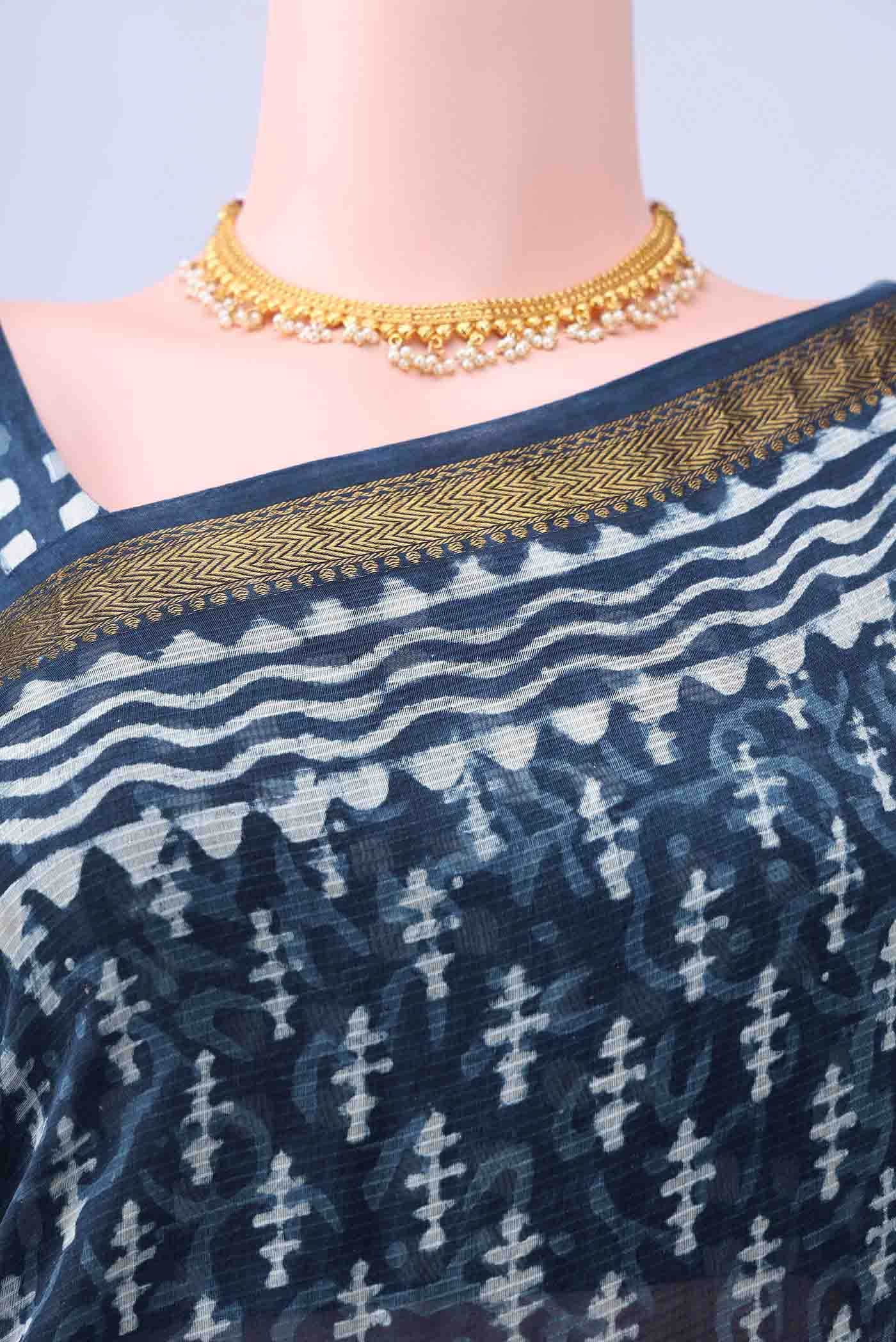 Indigo Maheshwari Silk Cotton Saree - Image 3