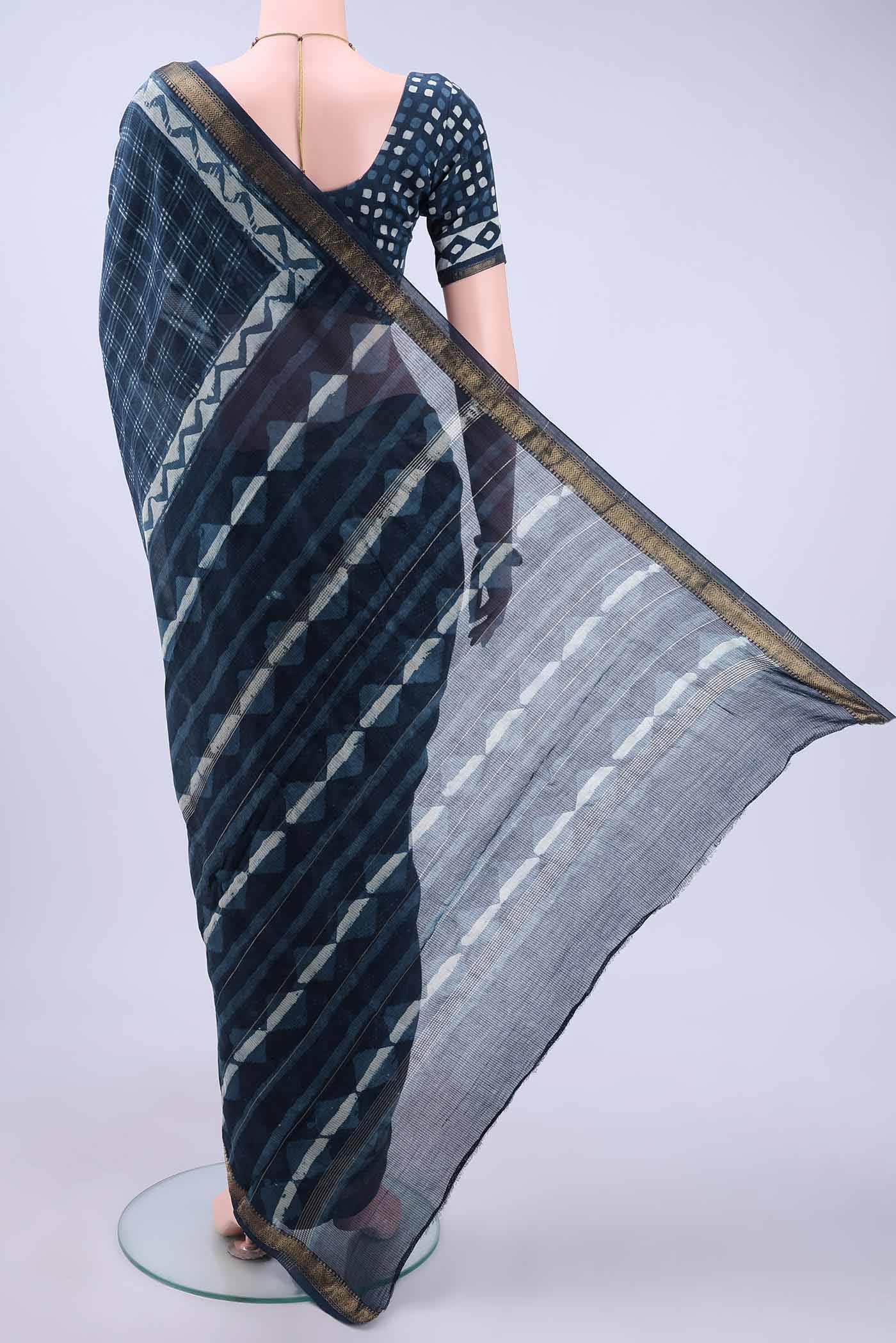 Indigo Maheshwari Silk Cotton Saree - Image 2