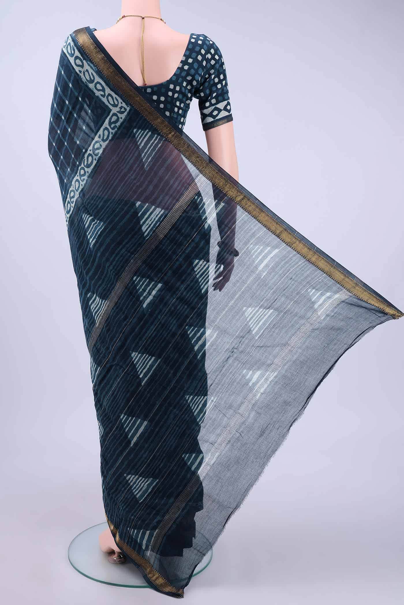 Indigo Maheshwari Silk Cotton Saree - Image 2