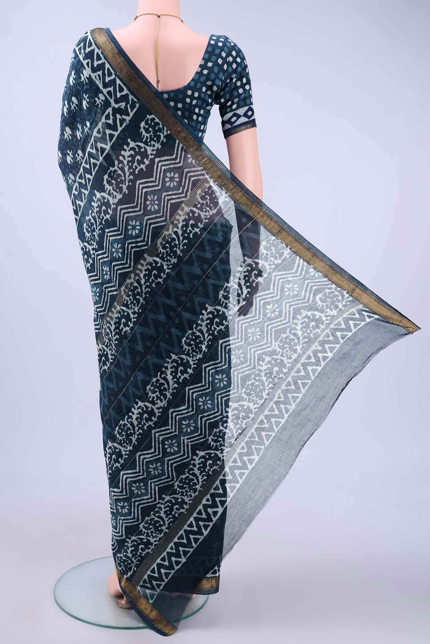 Indigo Maheshwari Silk Cotton Saree - Image 2