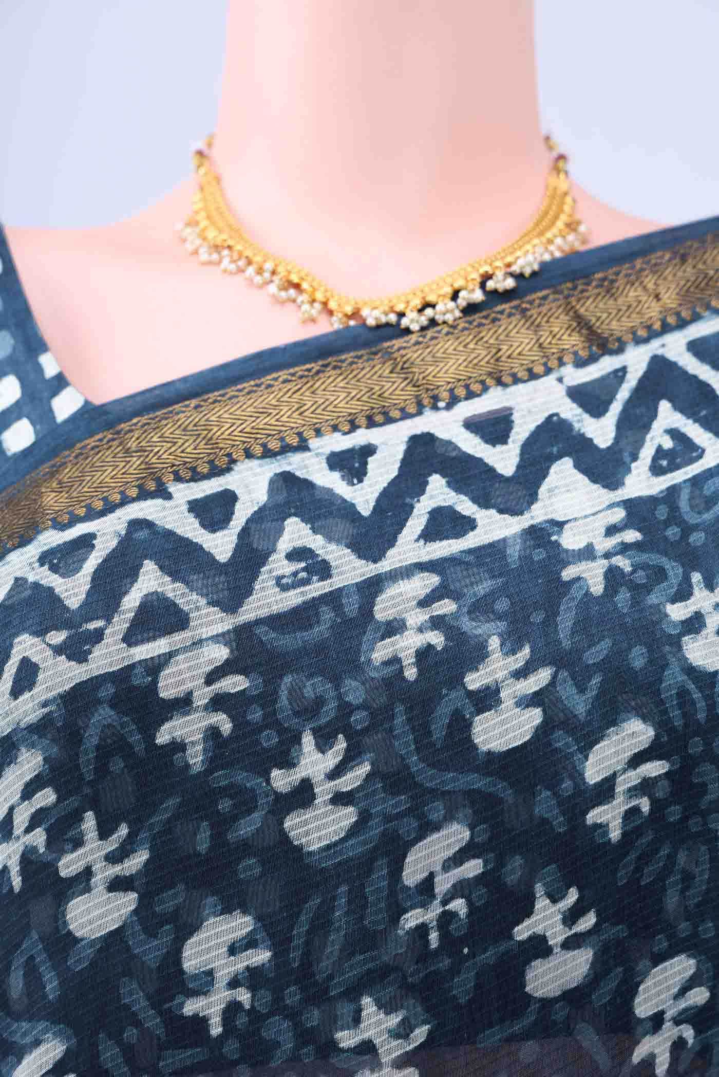 Indigo Maheshwari Silk Cotton Saree - Image 3