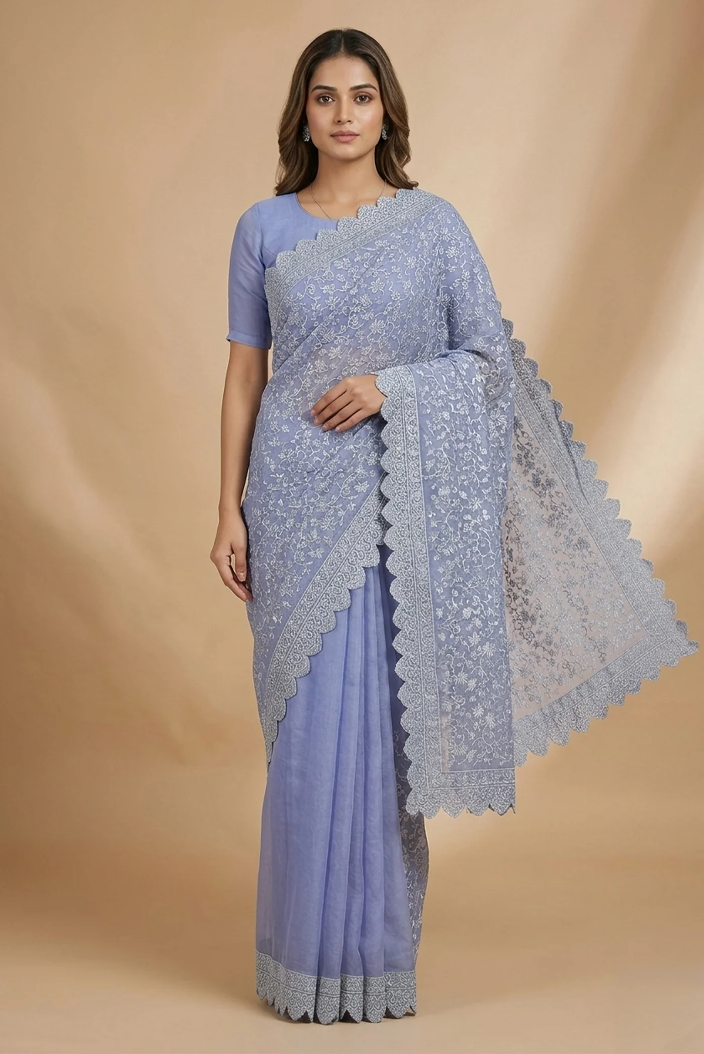 Iris Waltz-Blue Pure Organza Silk Saree