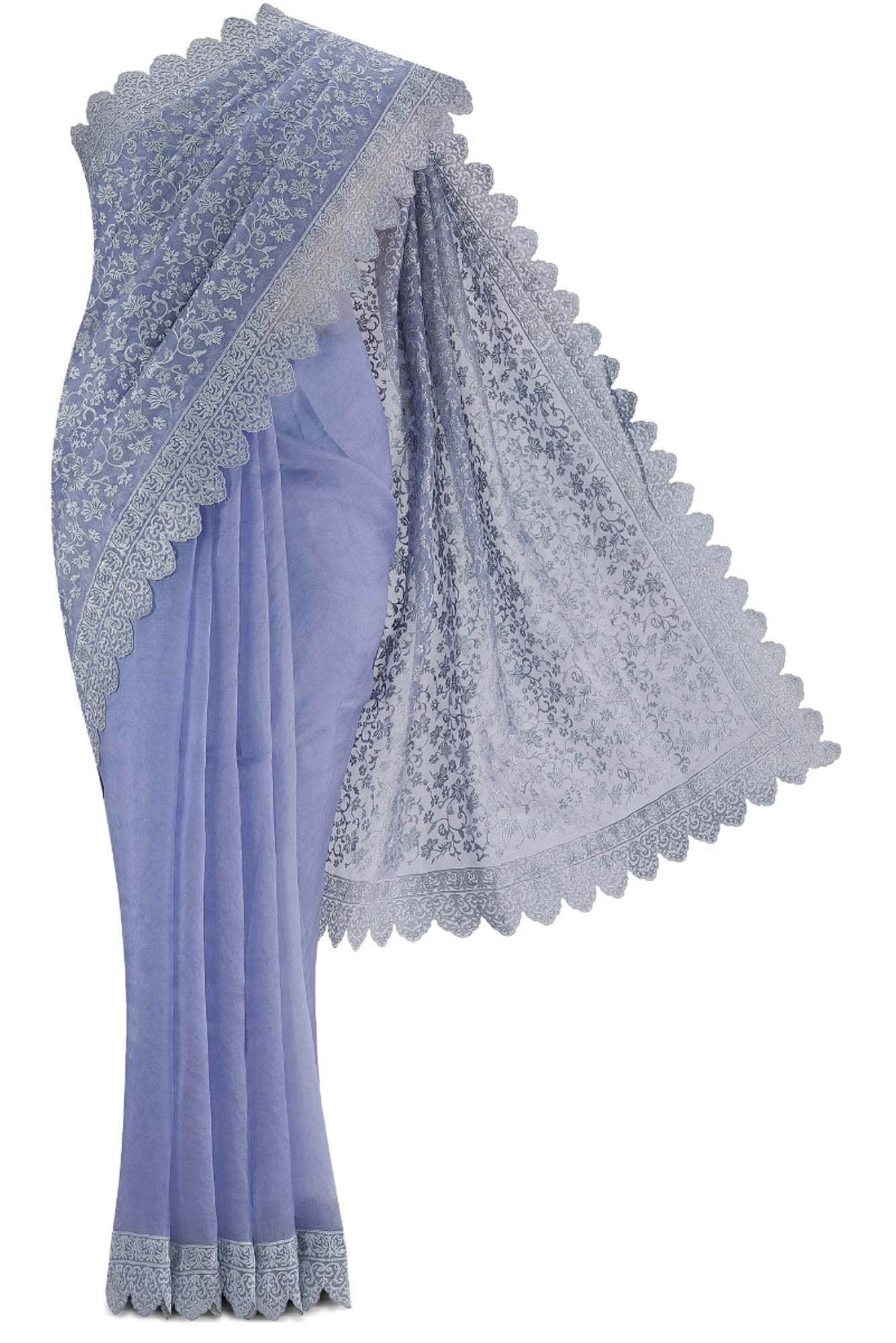 Iris Waltz-Blue Pure Organza Silk Saree - Image 2