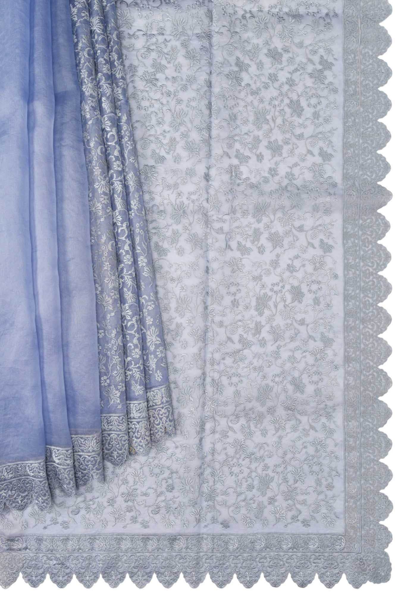 Iris Waltz-Blue Pure Organza Silk Saree - Image 3