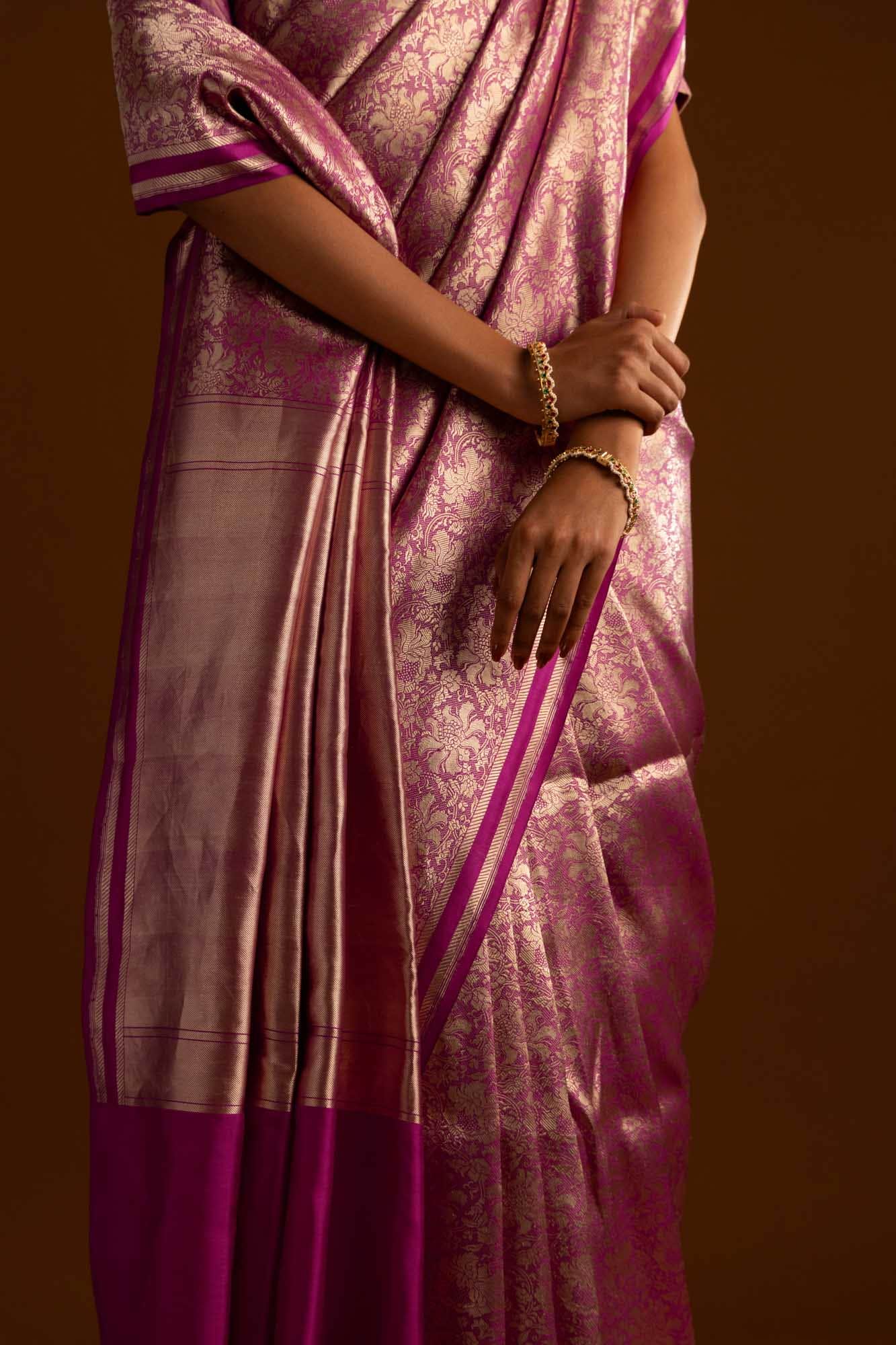 Japanese Tea Ceremony-Pink Banarasi Silk Saree - Image 5