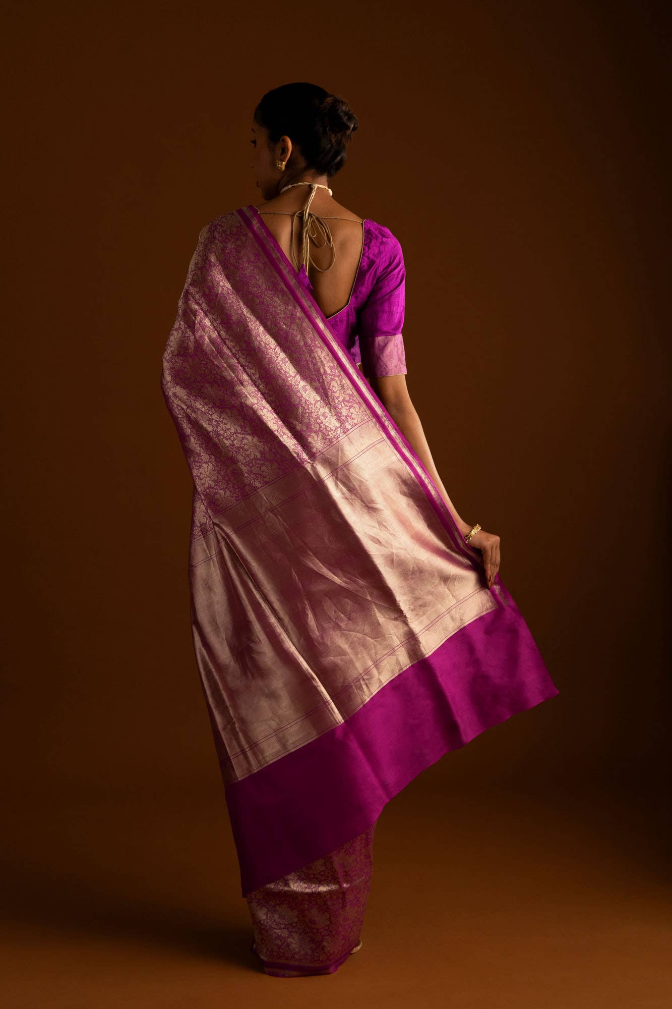 Japanese Tea Ceremony-Pink Banarasi Silk Saree - Image 7