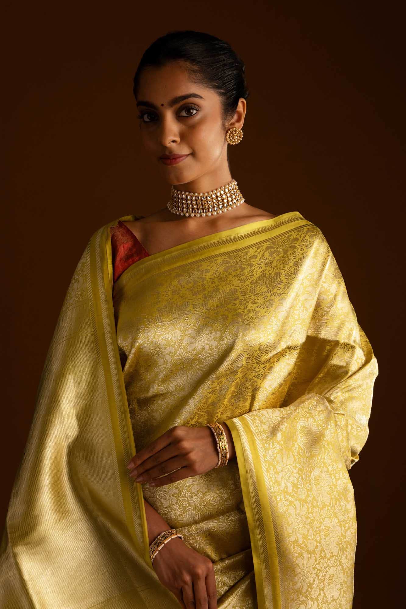 Japanese Tea Ceremony-Yellow Banarasi Silk Saree - Image 2