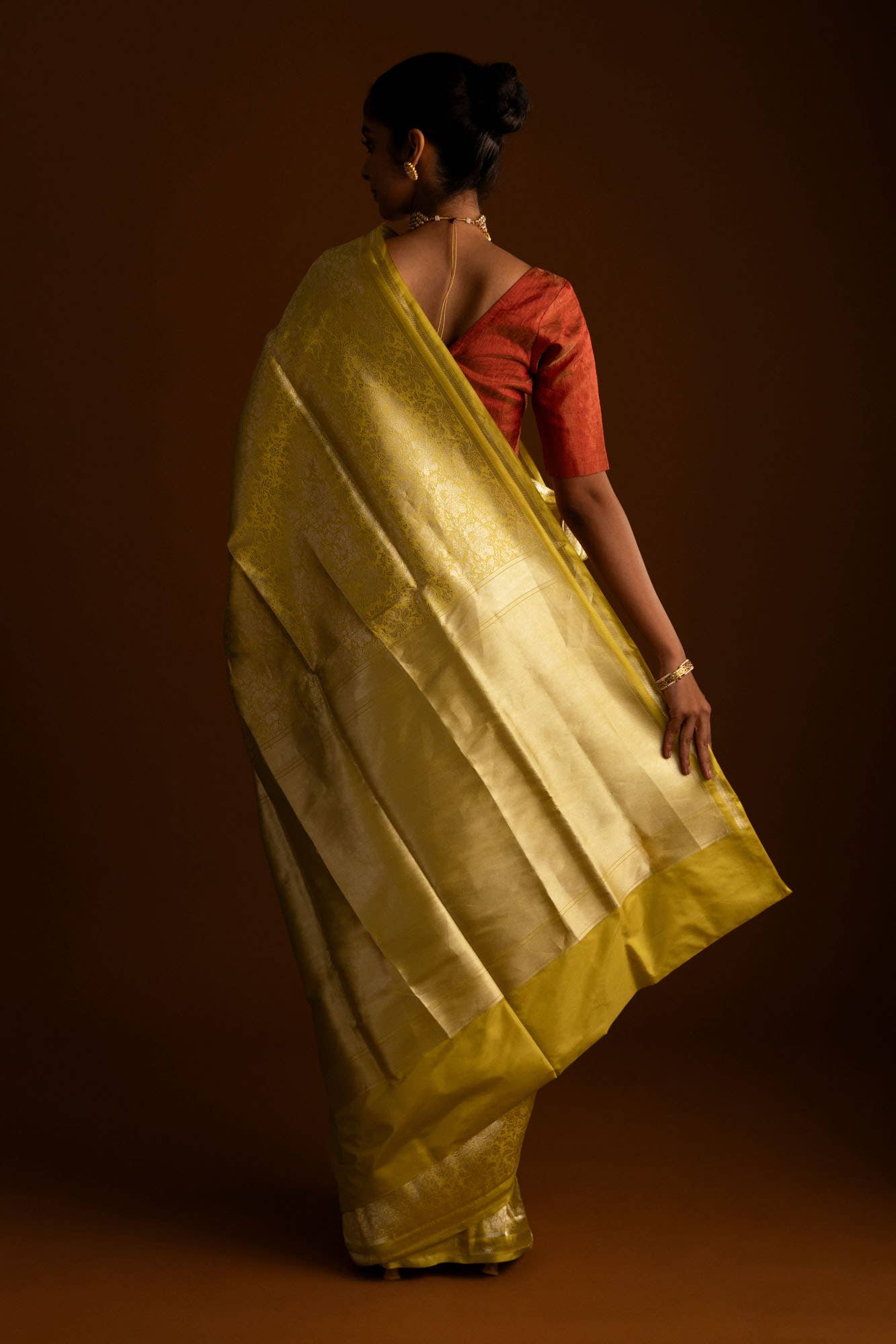 Japanese Tea Ceremony-Yellow Banarasi Silk Saree - Image 6