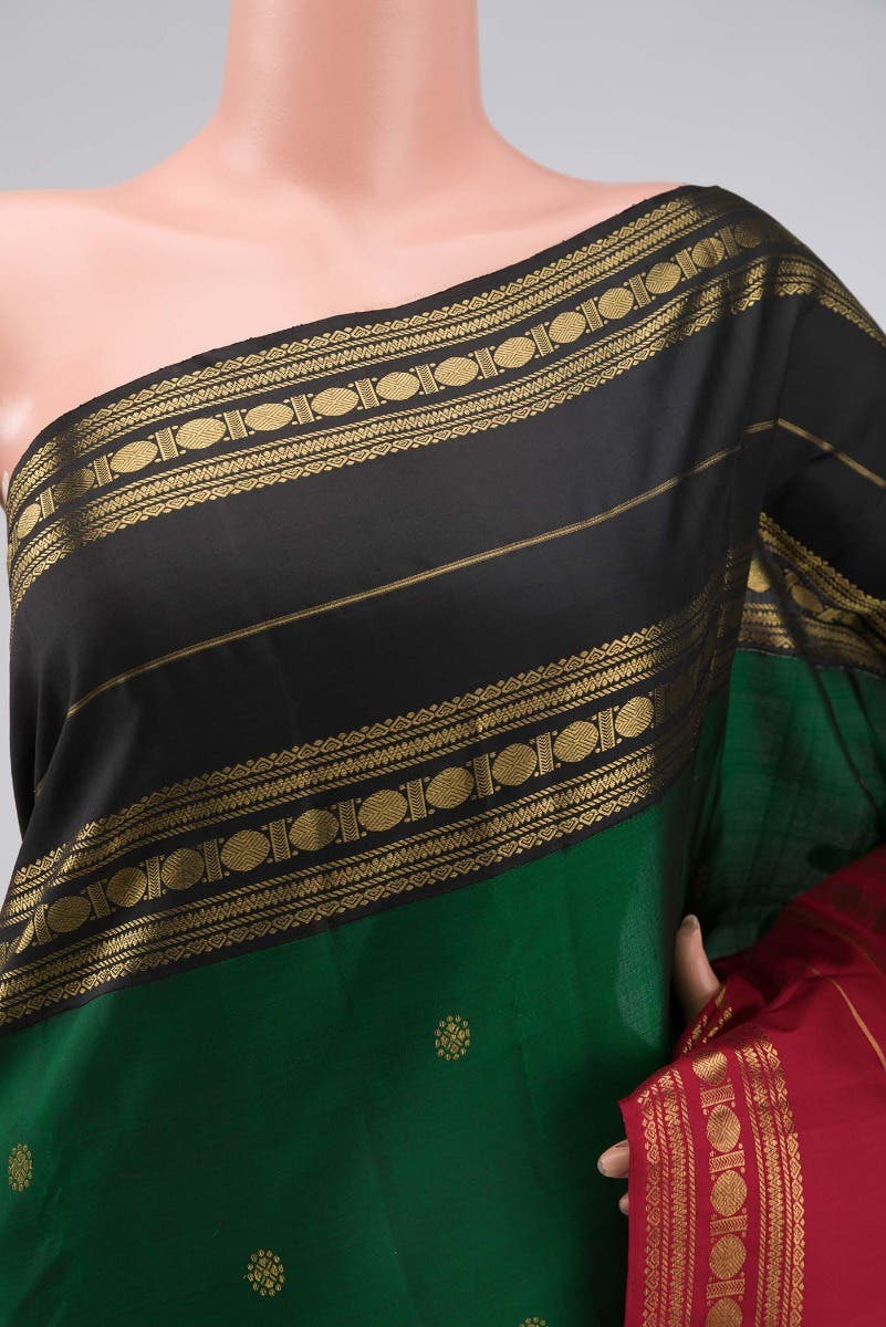 Kamala-Pure Silk Pure Gold Zari Green Kanchipuram Saree - Image 9