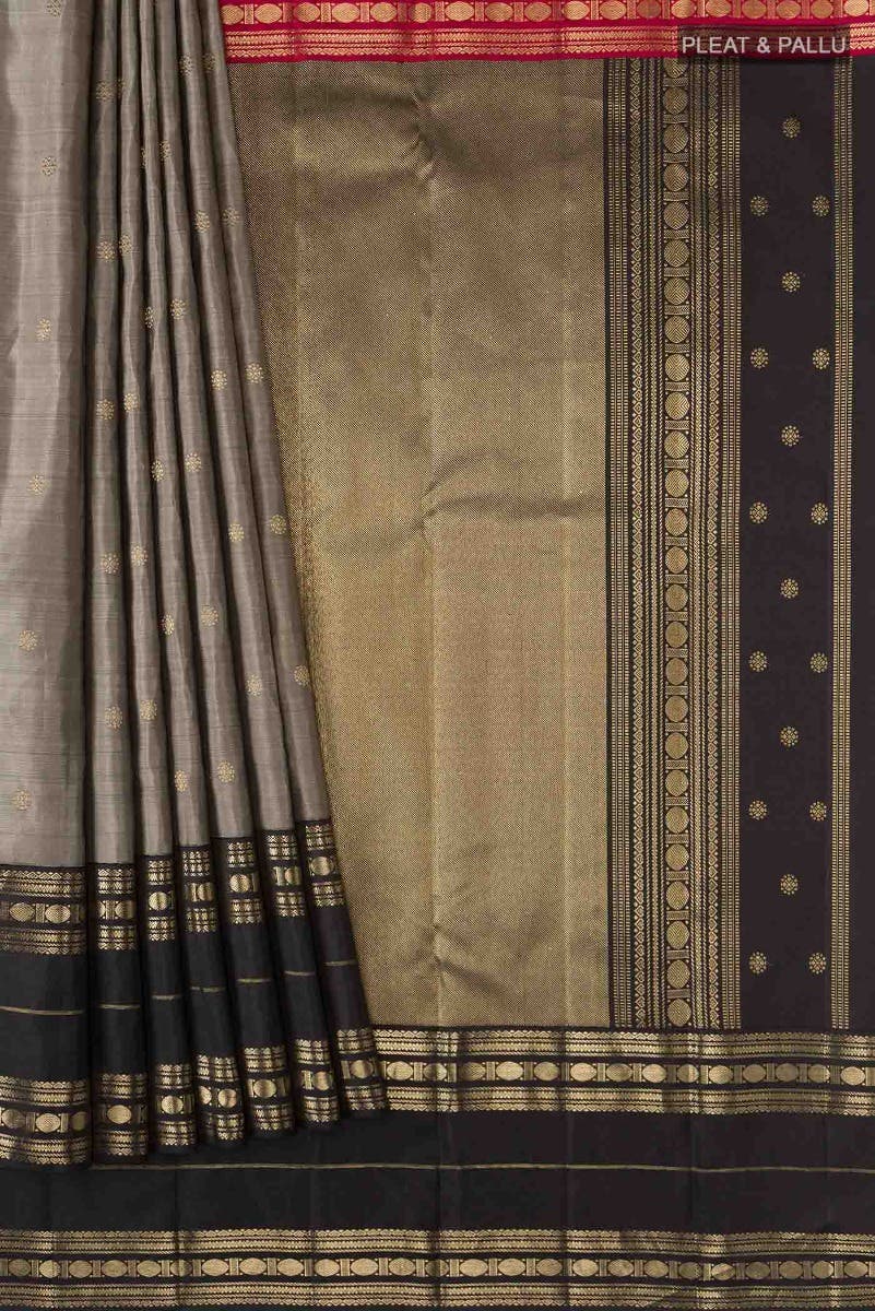 Kamala-Pure Silk Pure Gold Zari Narmadi Grey Kanchipuram Saree - Image 4