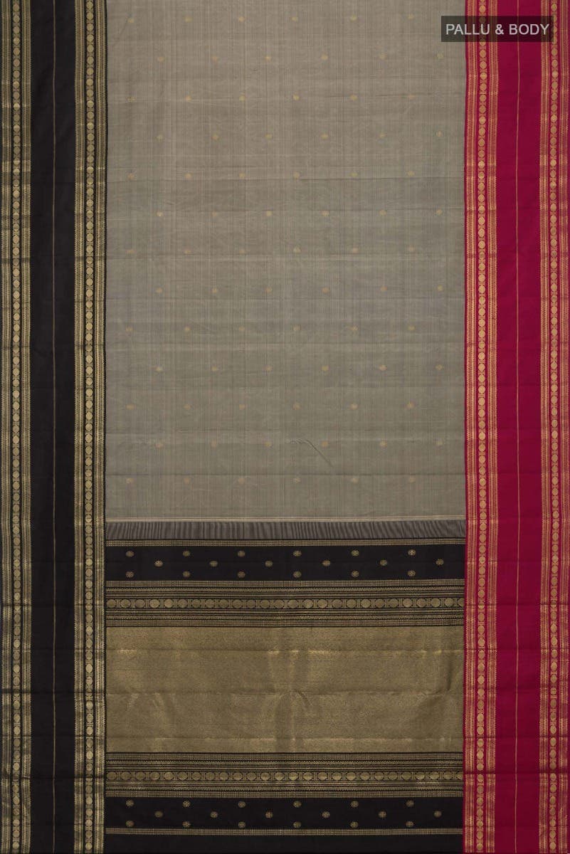 Kamala-Pure Silk Pure Gold Zari Narmadi Grey Kanchipuram Saree - Image 6