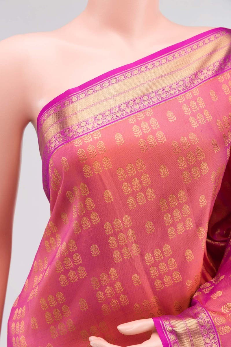 Kanaka-Pink with Orange Dual Tone Kanchipuram Silk Saree - Image 2