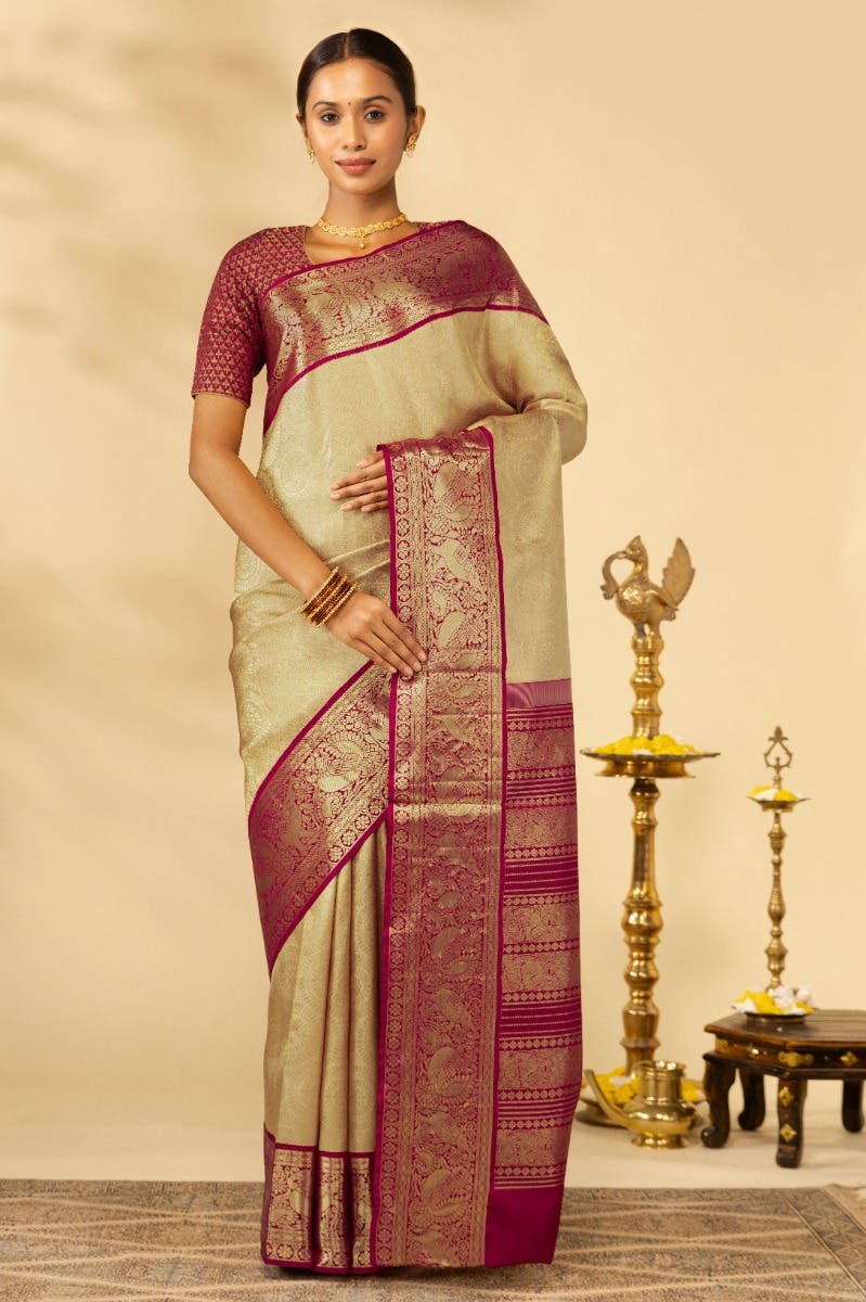 Kanika-Cream Kanchipuram Silk Saree - Image 2