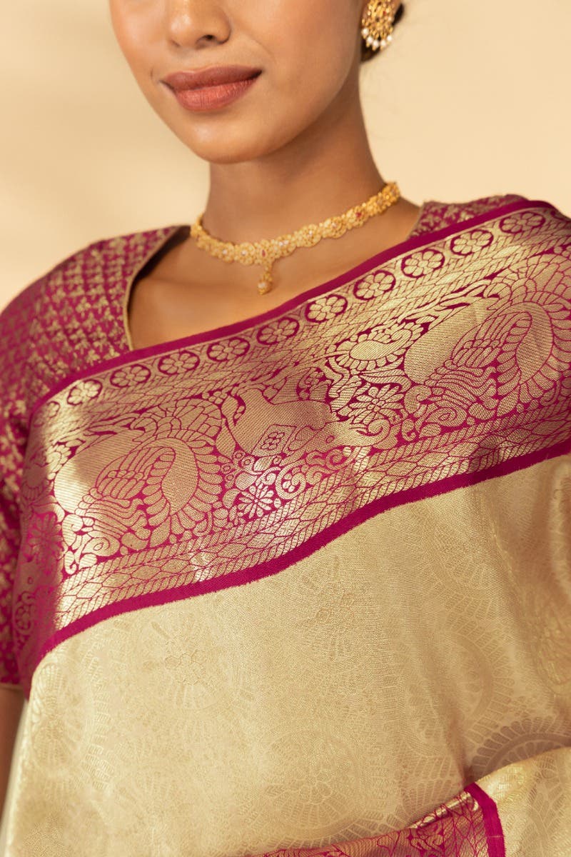 Kanika-Cream Kanchipuram Silk Saree - Image 3