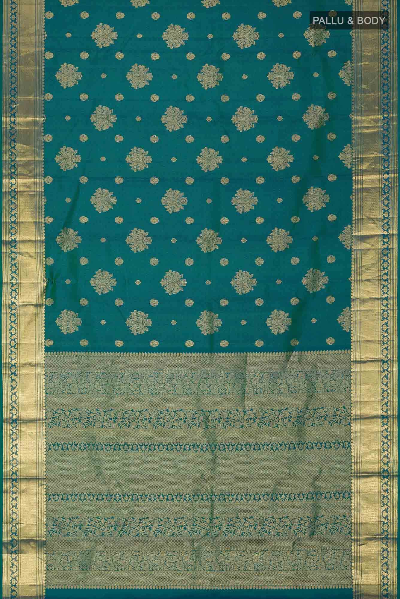 Kavini-Blue with Green Dual Tone Kanchipuram Silk Saree - Image 5