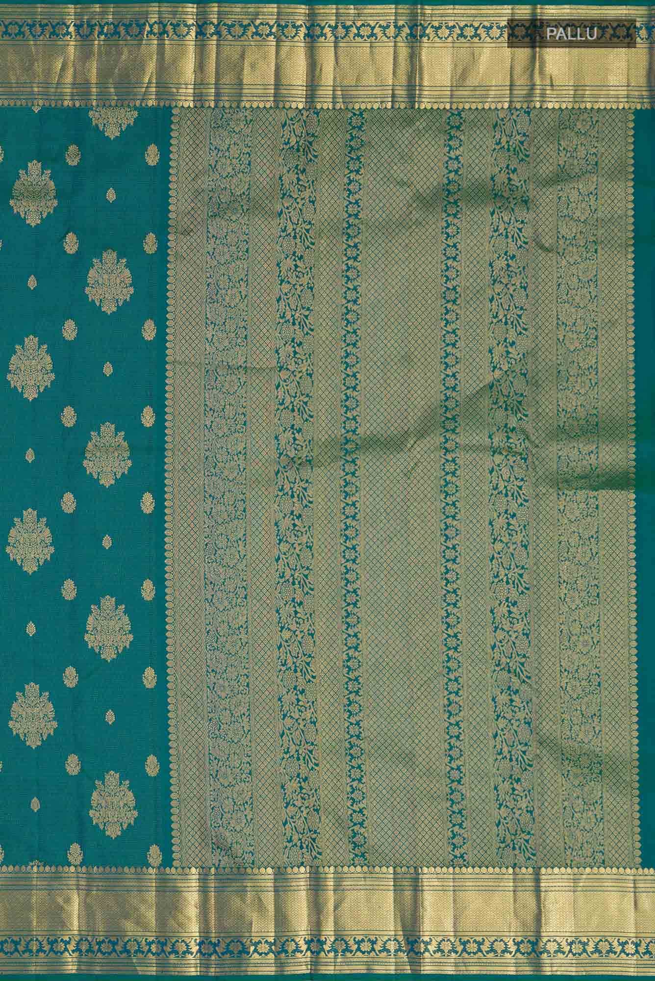 Kavini-Blue with Green Dual Tone Kanchipuram Silk Saree - Image 6