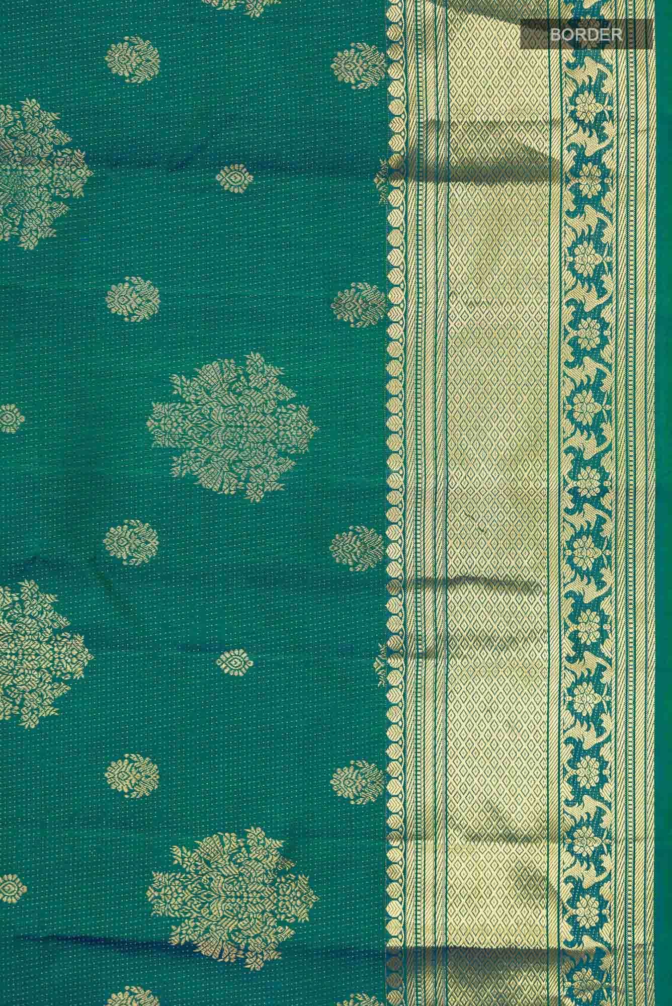 Kavini-Blue with Green Dual Tone Kanchipuram Silk Saree - Image 8
