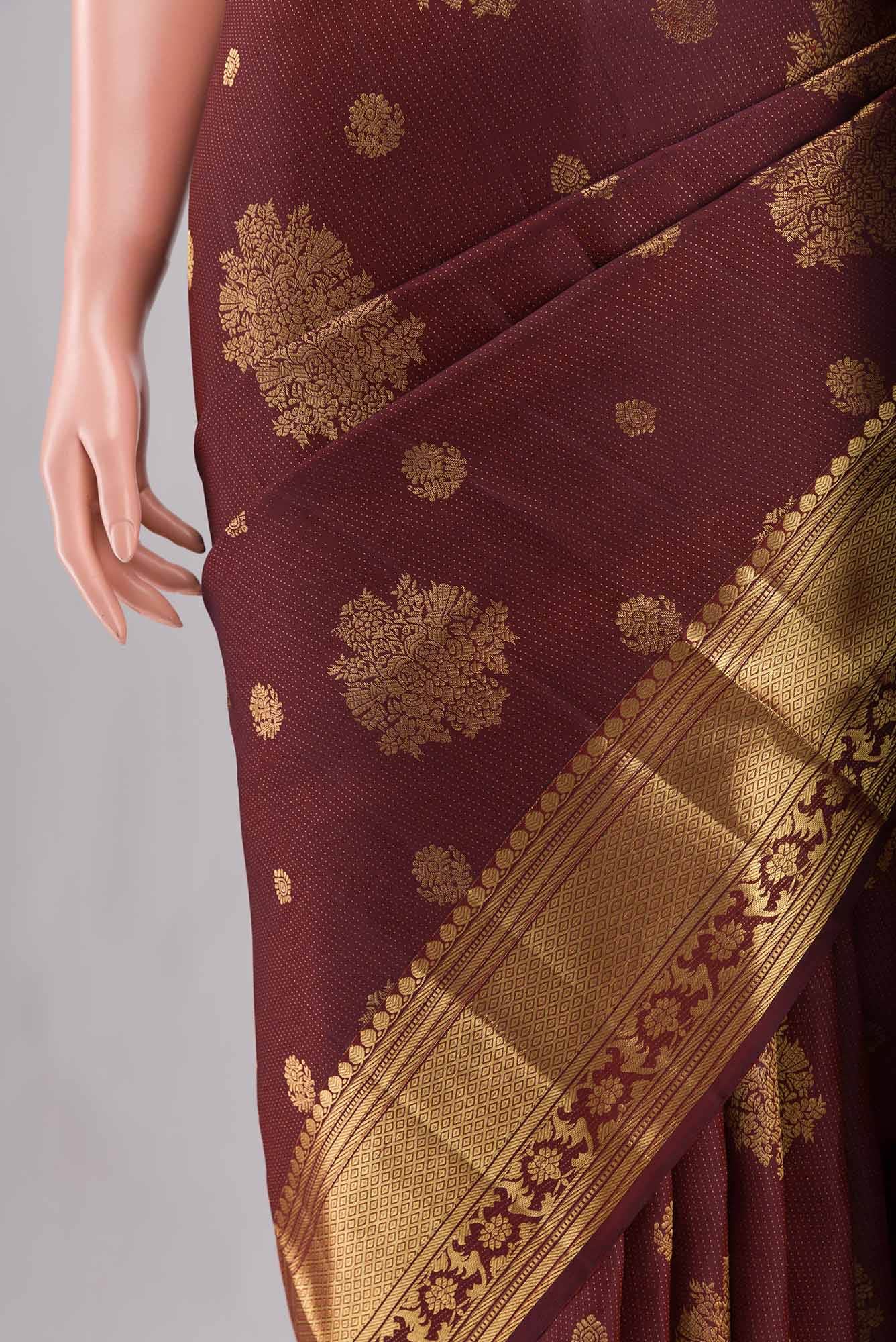 Kavini-Maroon Kanchipuram Silk Saree - Image 9