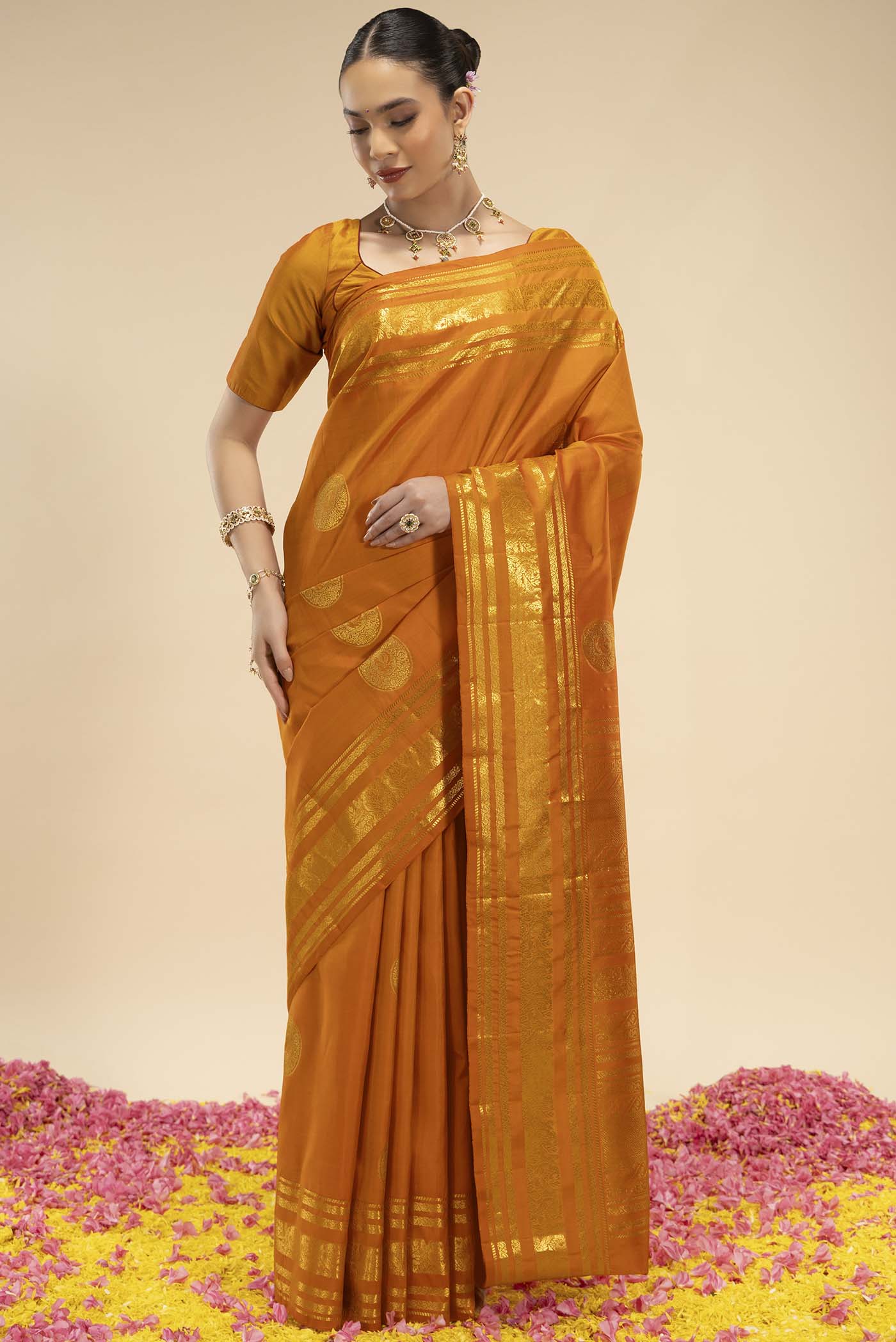 Kili-Orange Kanchipuram Silk Saree