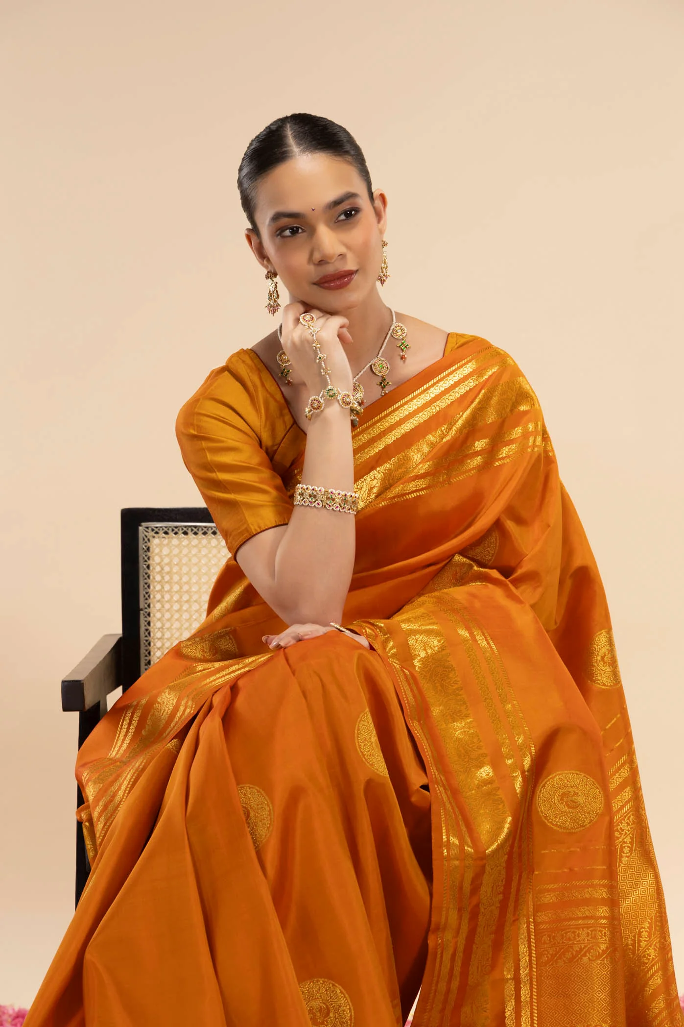 Kili-Orange Kanchipuram Silk Saree - Image 2