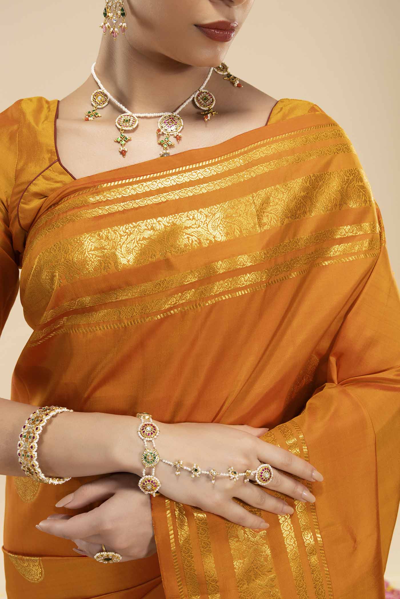 Kili-Orange Kanchipuram Silk Saree - Image 3