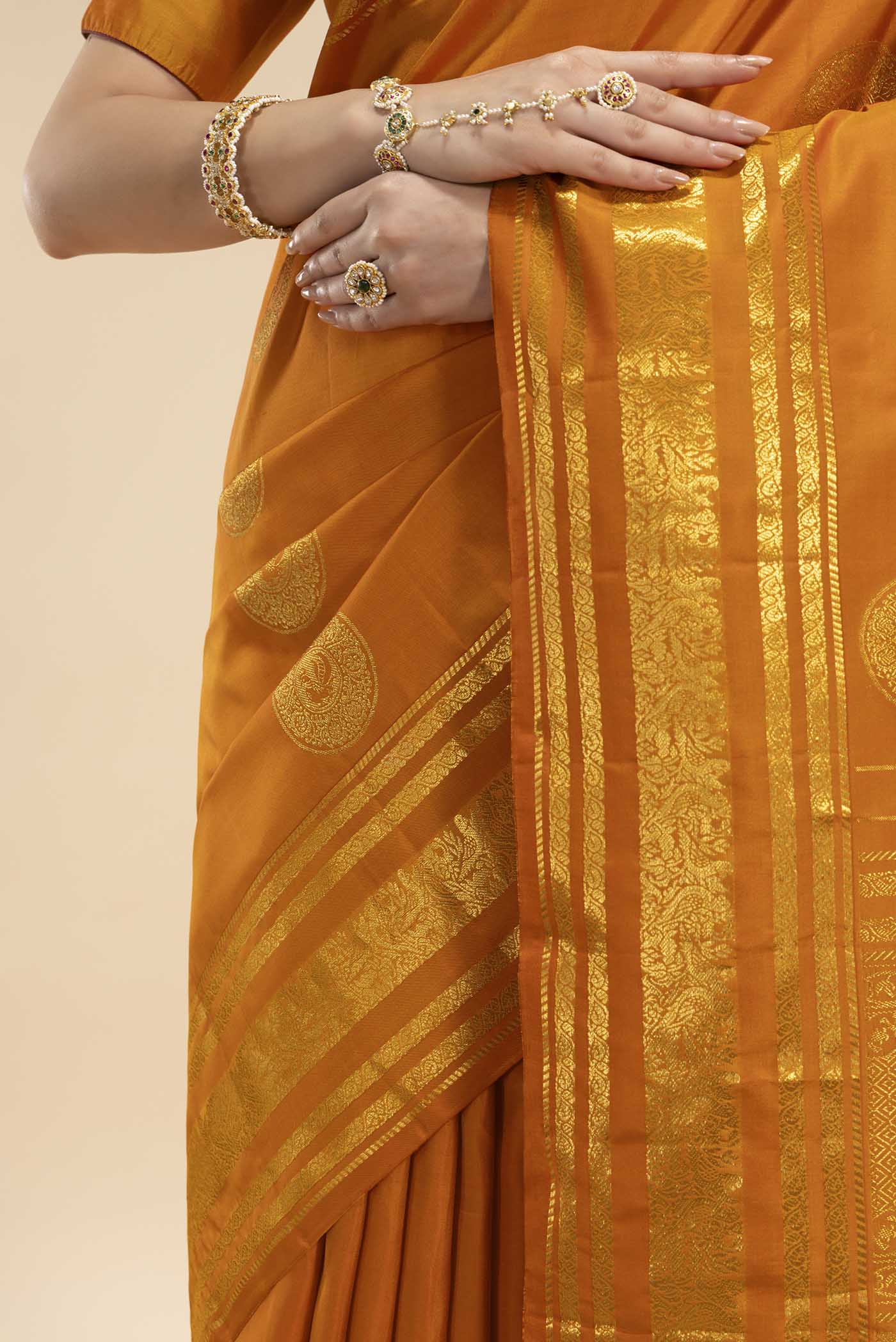 Kili-Orange Kanchipuram Silk Saree - Image 4