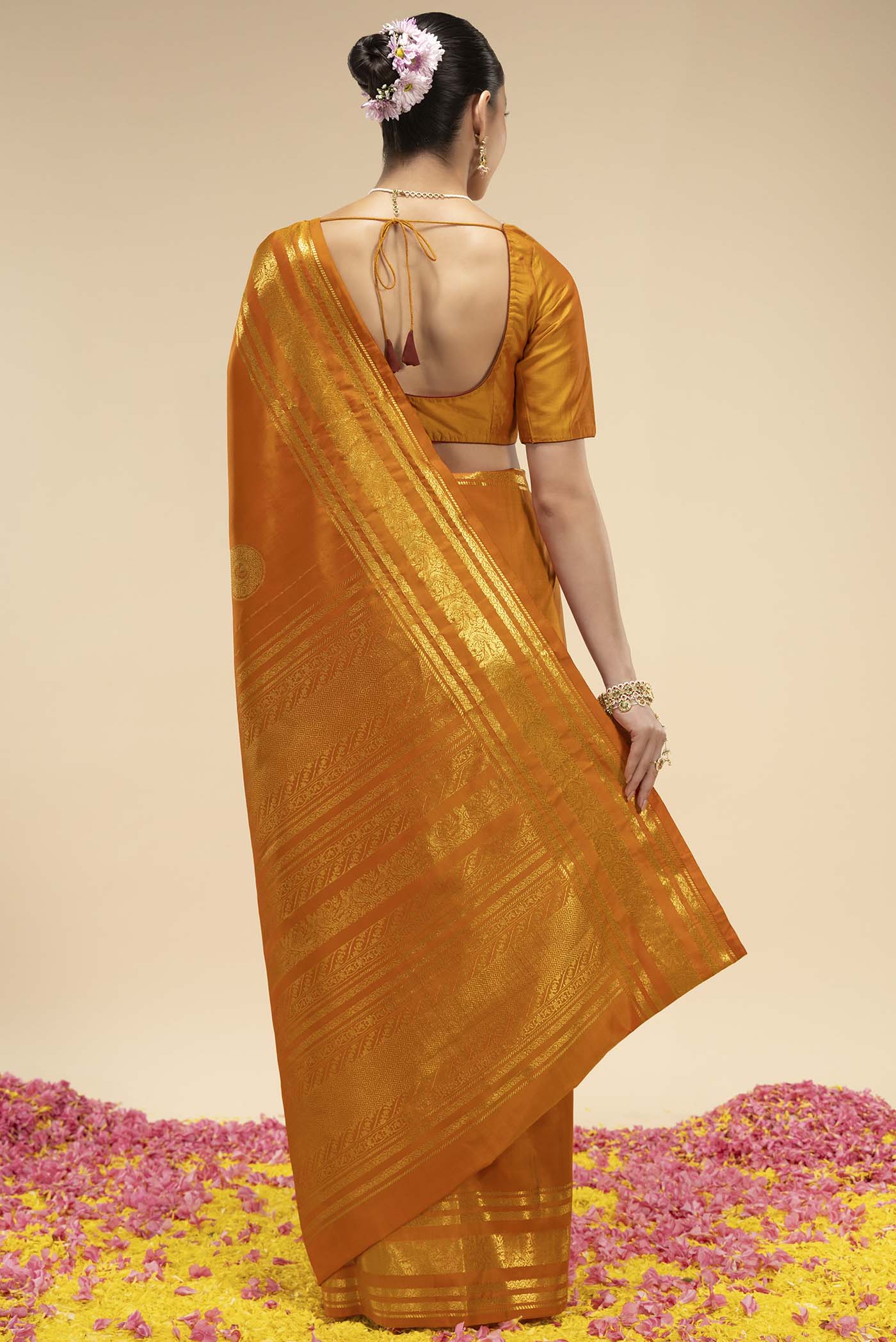 Kili-Orange Kanchipuram Silk Saree - Image 6