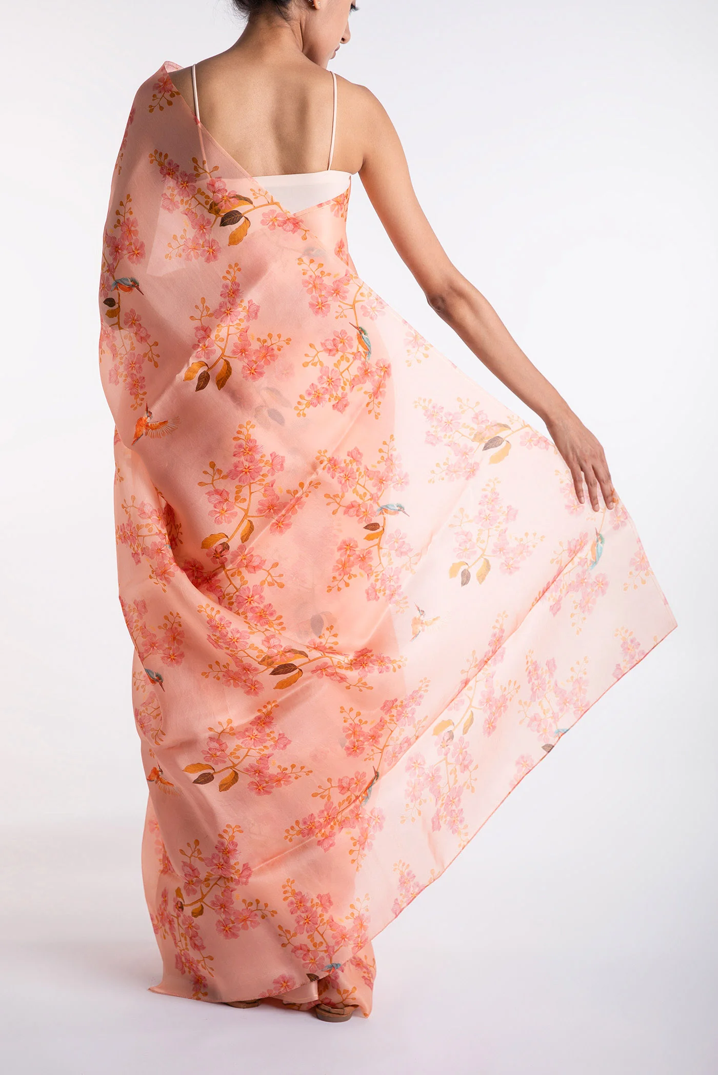 Kingfisher Lovers-Peach Satin Organza Saree - Image 3