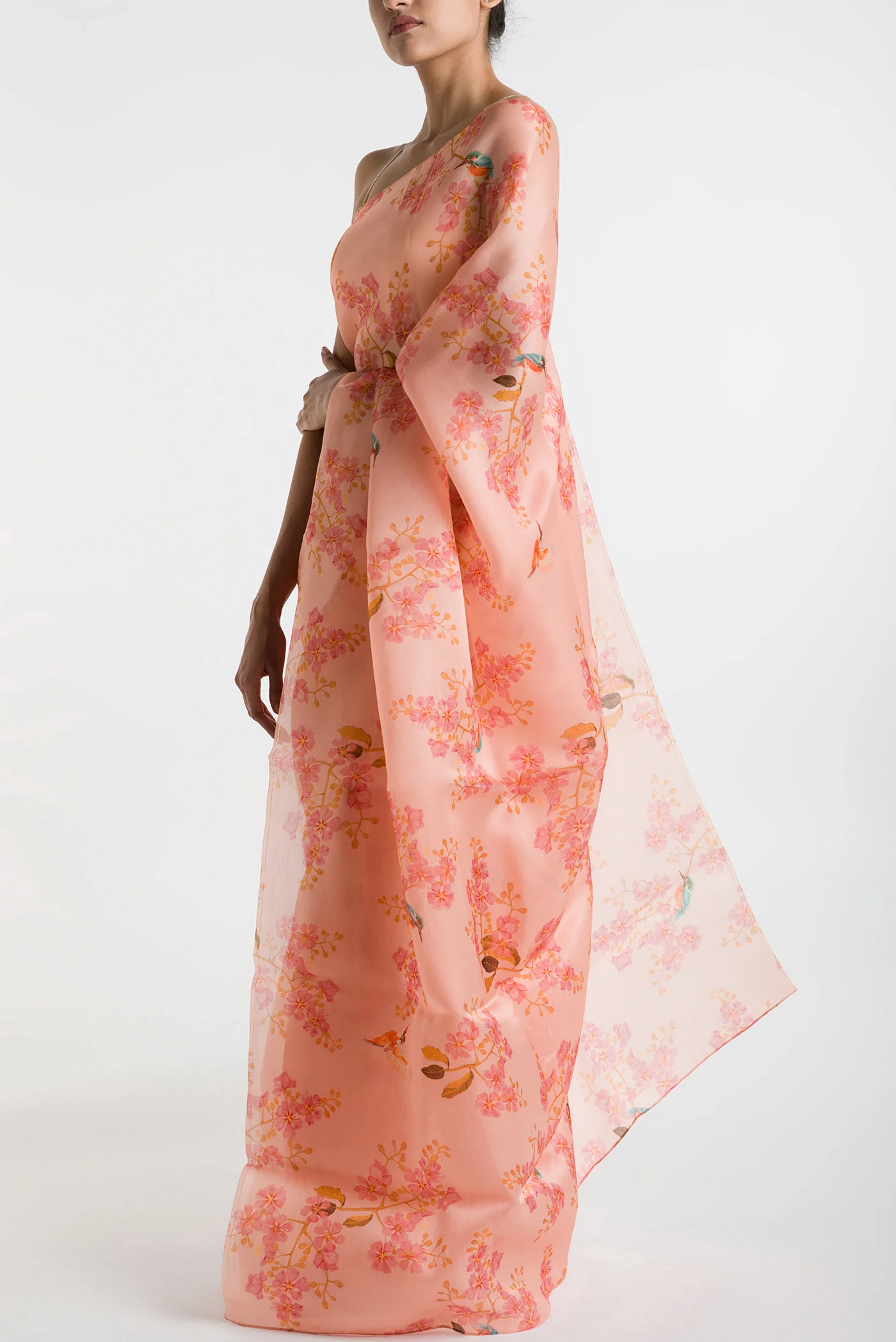 Kingfisher Lovers-Peach Satin Organza Saree - Image 4