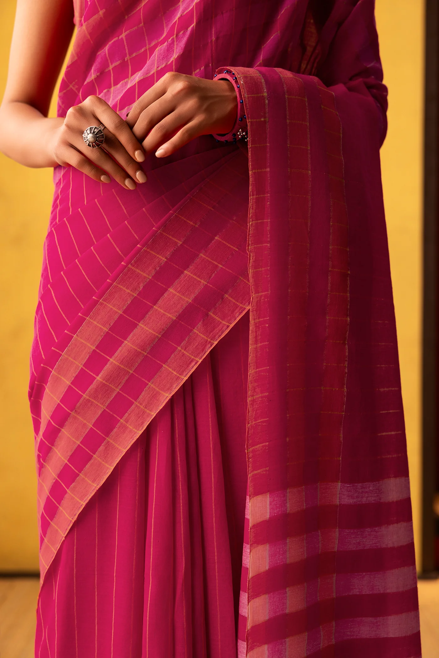 Kuhu-Hot Pink Cotton Saree - Image 3