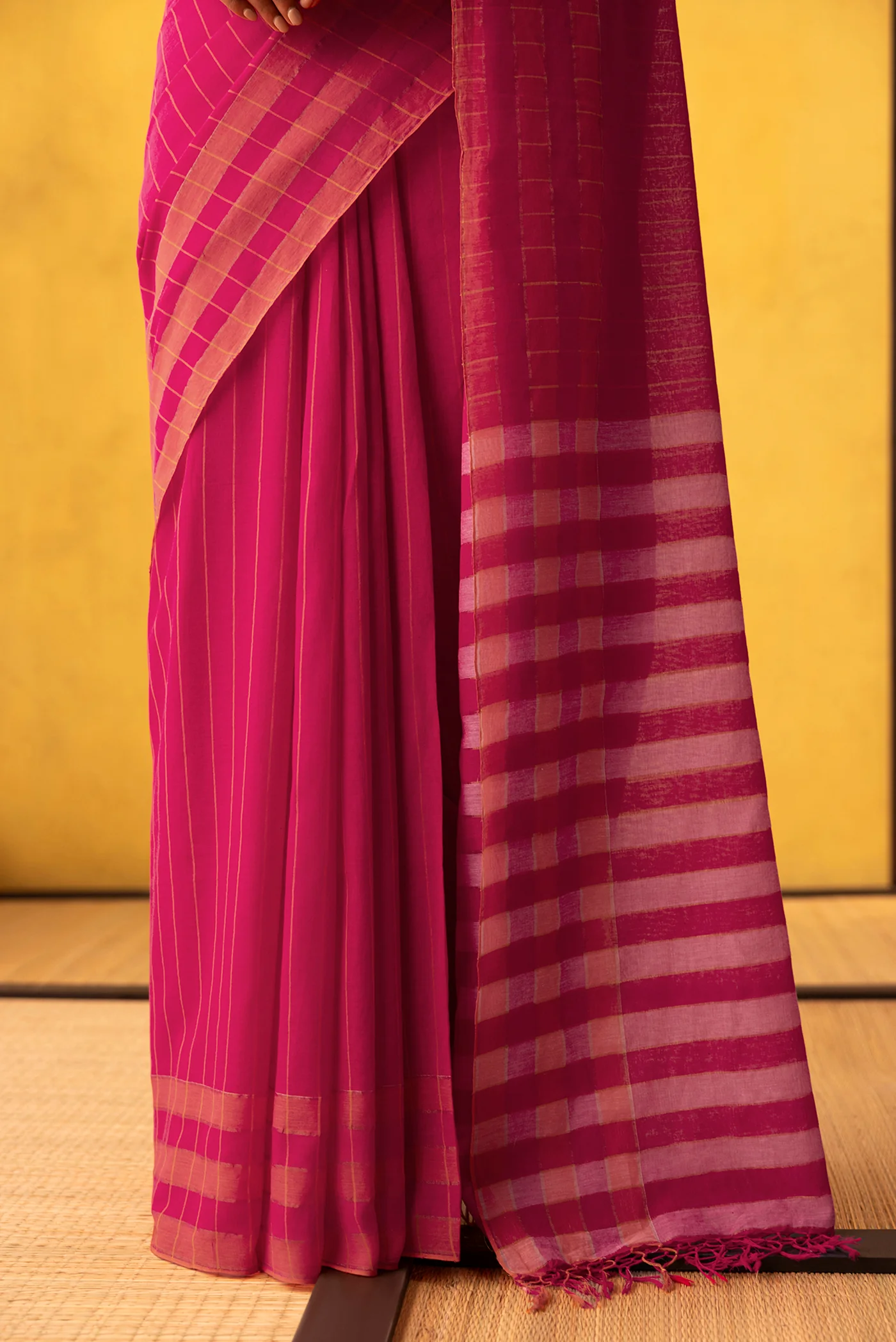 Kuhu-Hot Pink Cotton Saree - Image 4