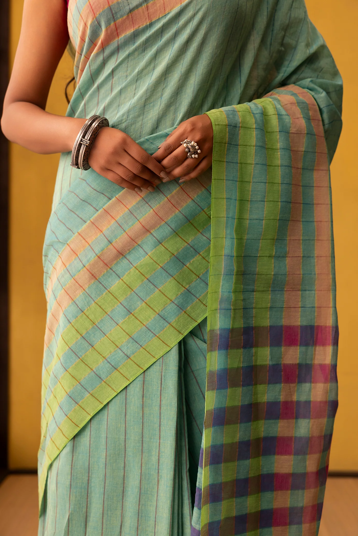 Kuhu-Mint Green Cotton Saree - Image 4