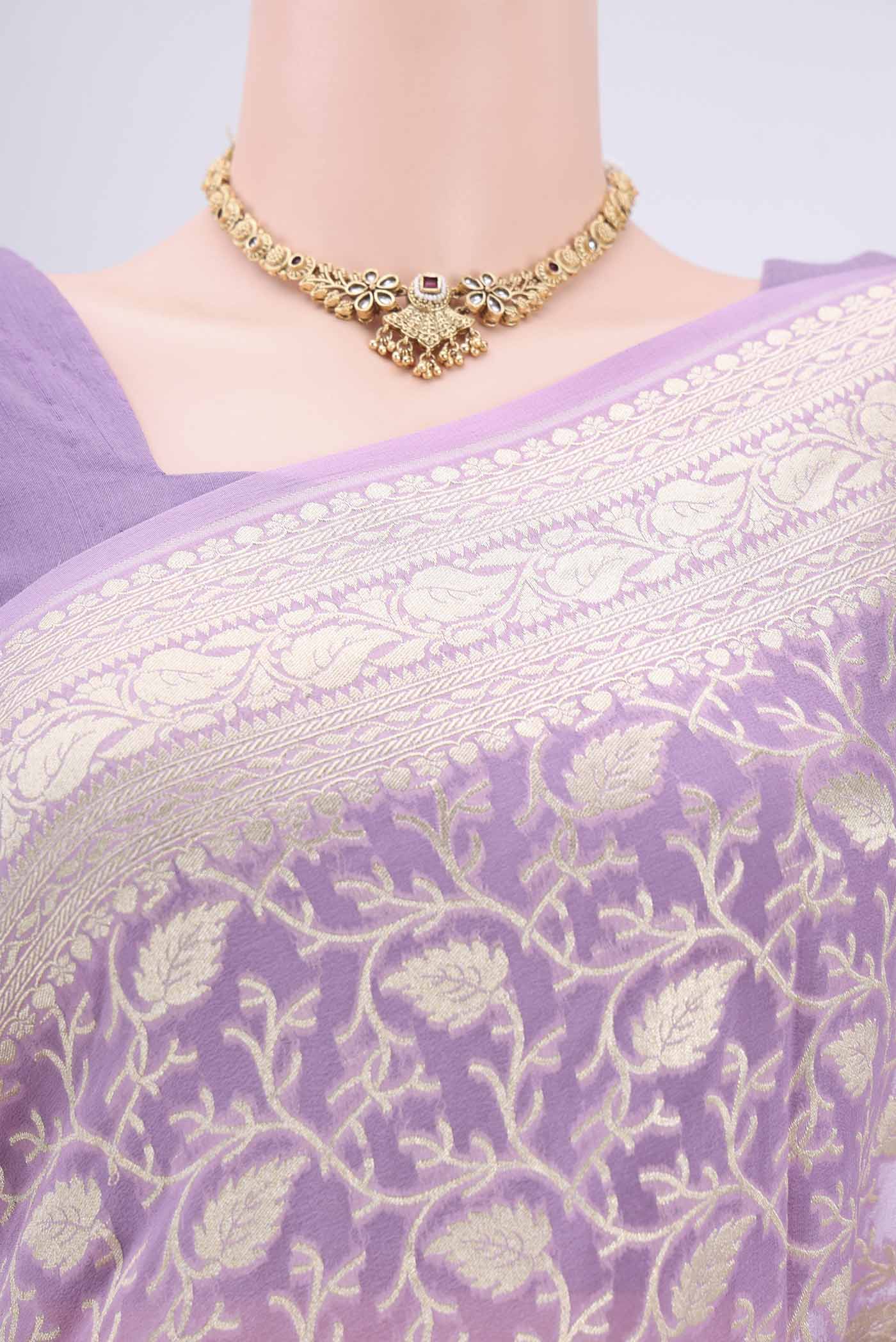 Lavender Banarasi Georgette Saree - Image 2