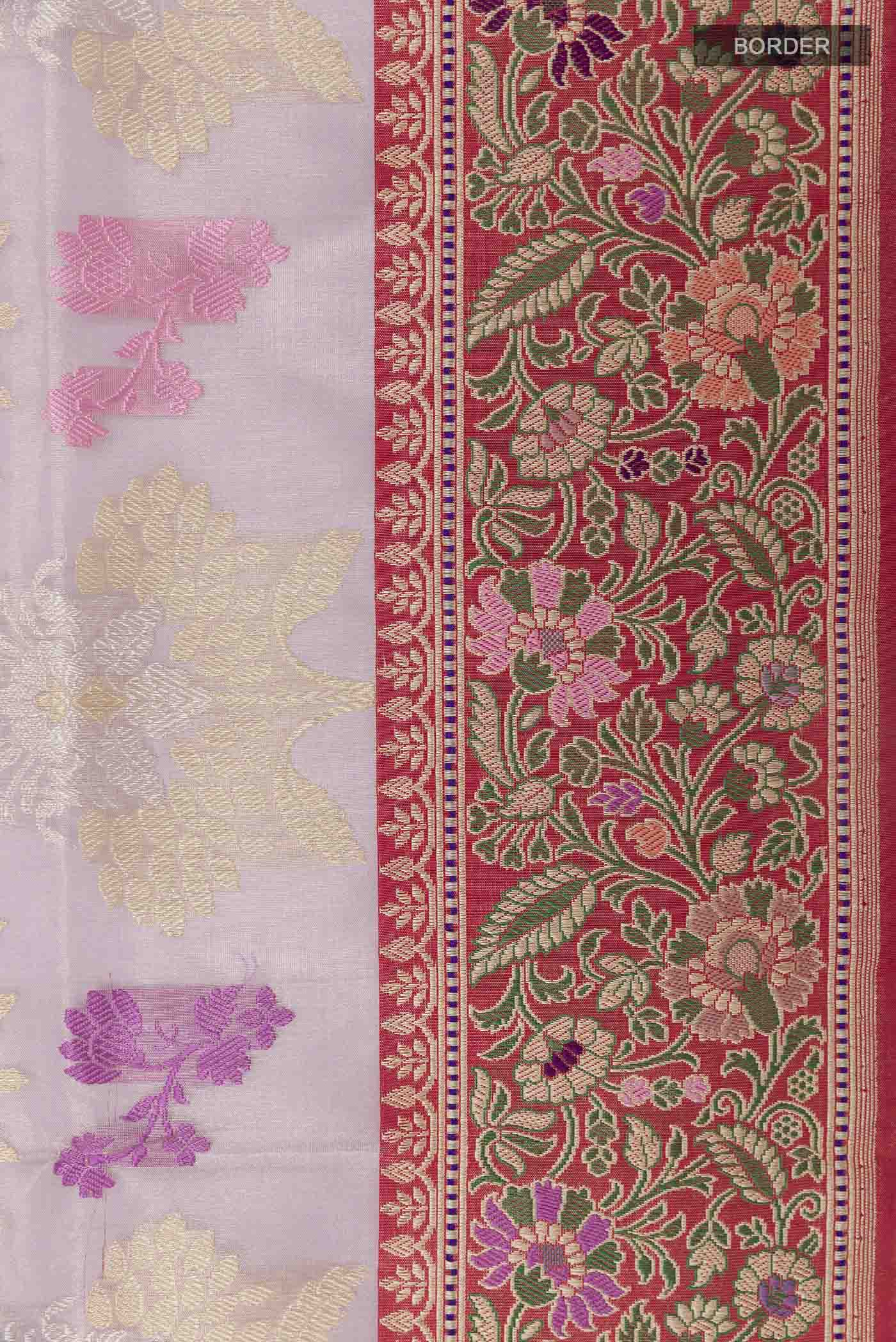 Lavender Banarasi Kora Silk Saree - Image 3