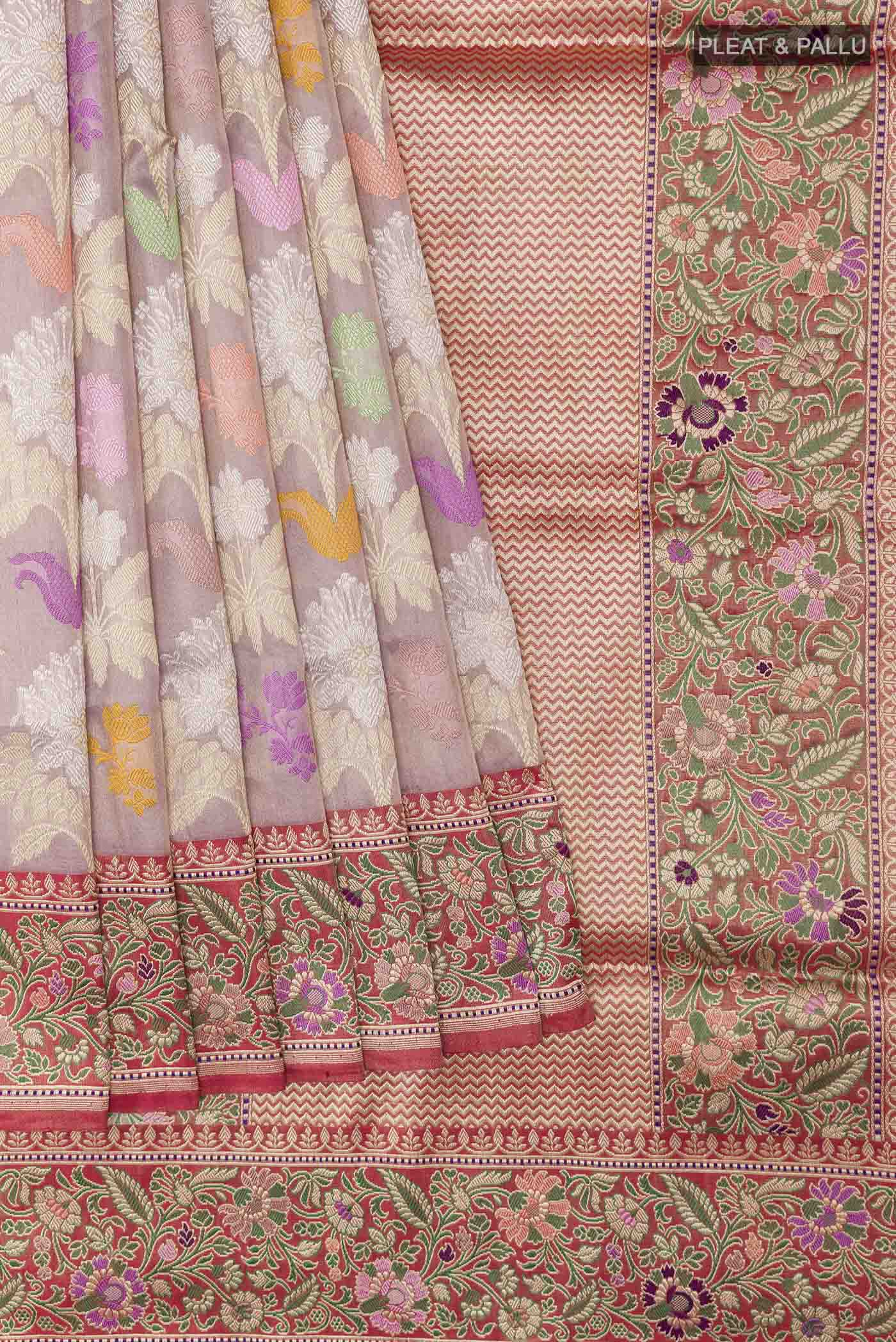 Lavender Banarasi Kora Silk Saree - Image 4